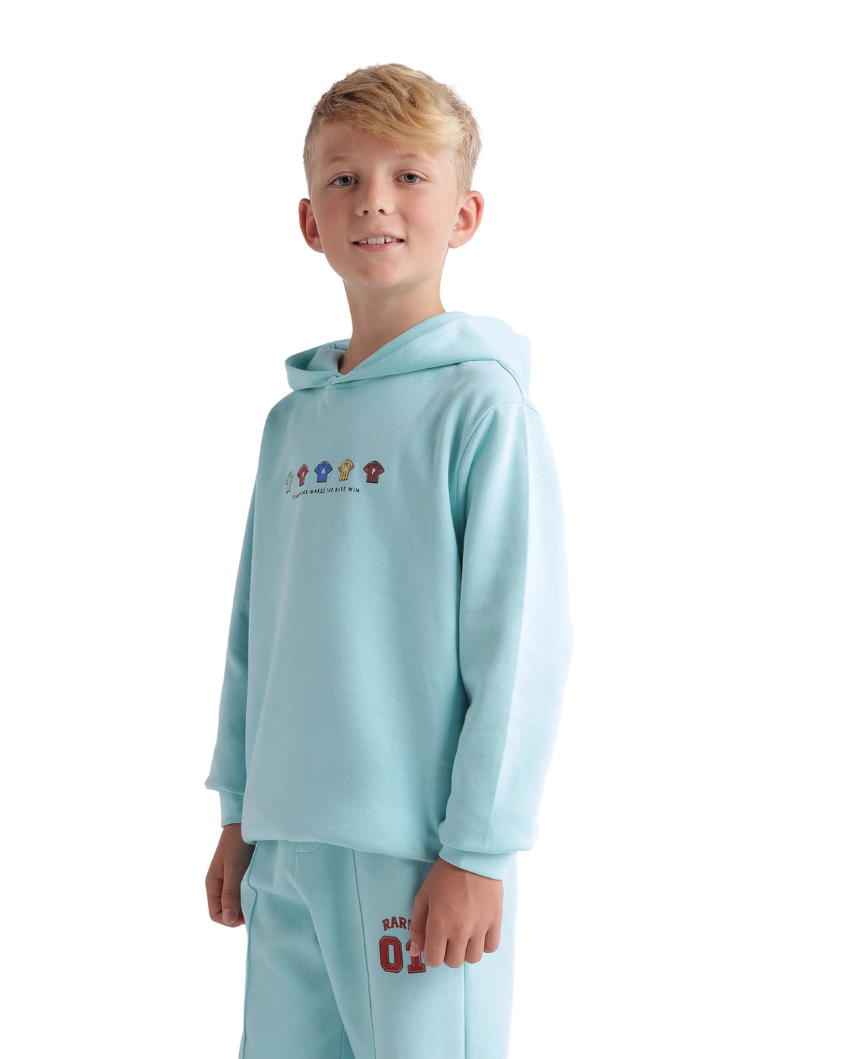 Rare Ones Kids Nemo Light Teal Cotton Blend Fabric Hooded Pull-On Closure Regular Fit Jelly Print Sweatshirt