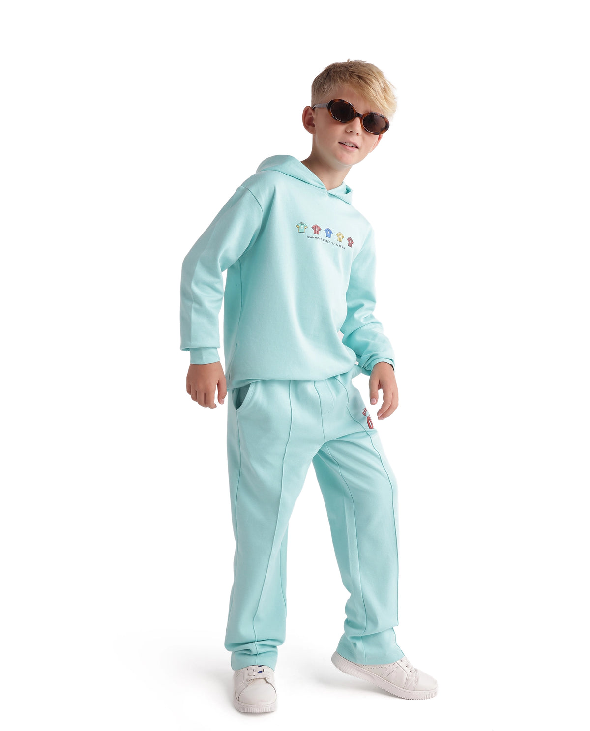 Rare Ones Kids Nemo Light Teal Cotton Blend Fabric Hooded Pull-On Closure Regular Fit Jelly Print Sweatshirt