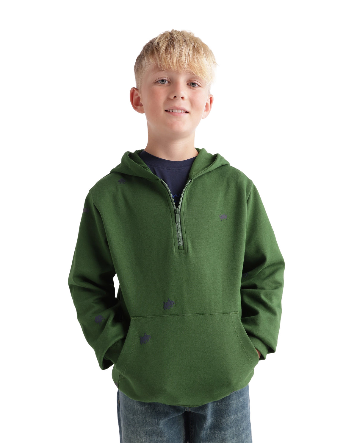 Rare Ones Kids Crea Light Green Cotton Blend Fabric Hooded Zipper Closure Regular Sweatshirt