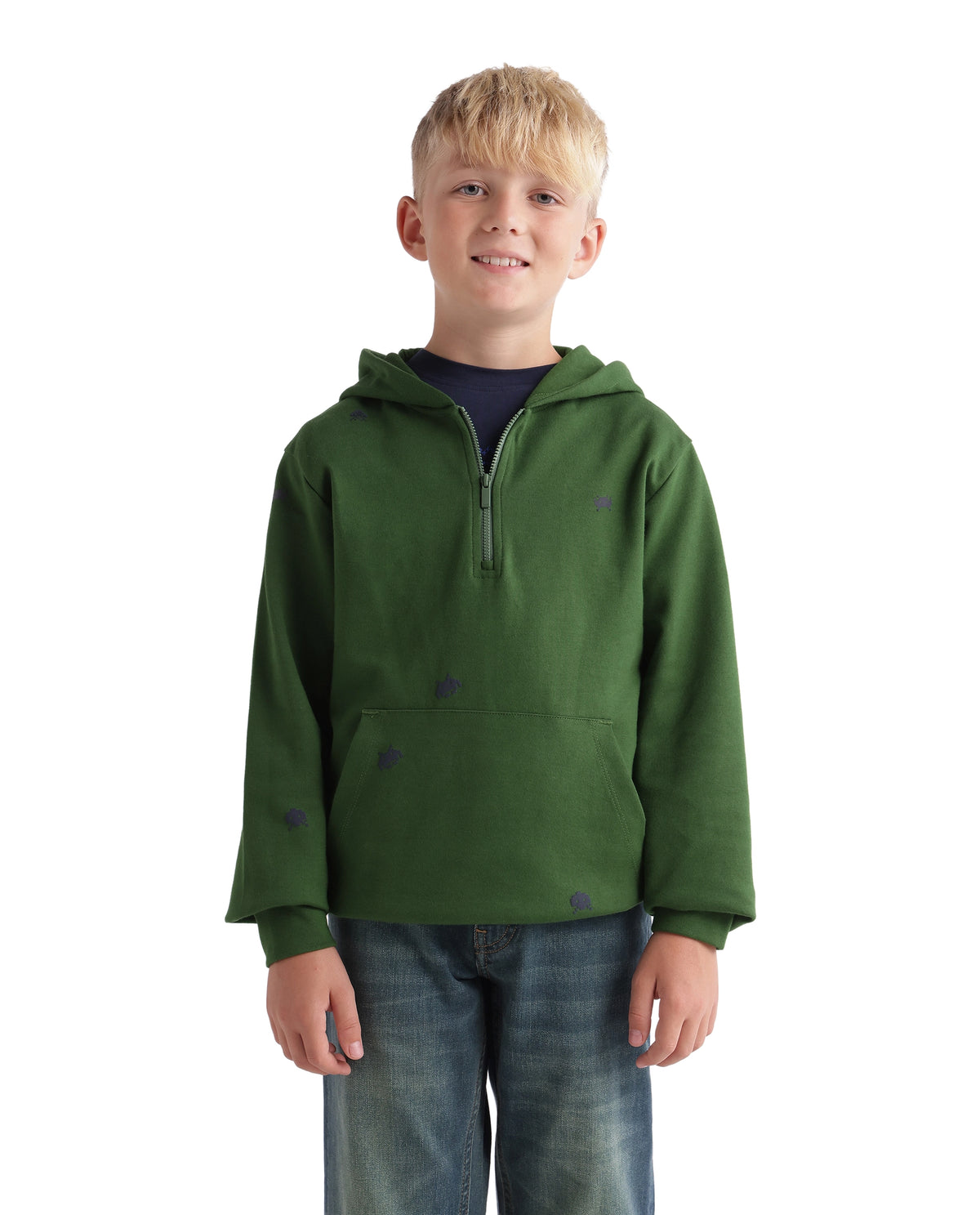 Rare Ones Kids Crea Light Green Cotton Blend Fabric Hooded Zipper Closure Regular Sweatshirt