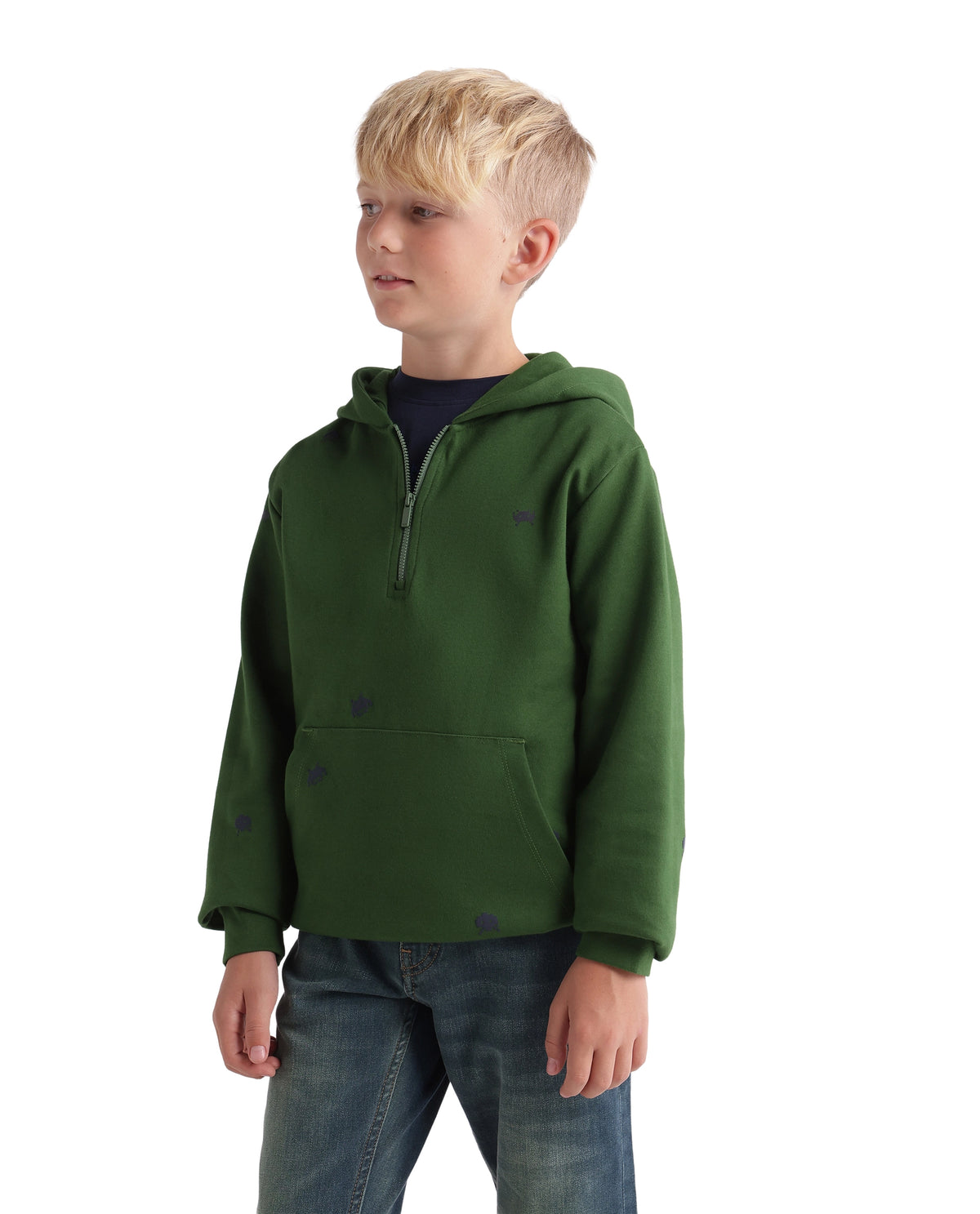 Rare Ones Kids Crea Light Green Cotton Blend Fabric Hooded Zipper Closure Regular Sweatshirt