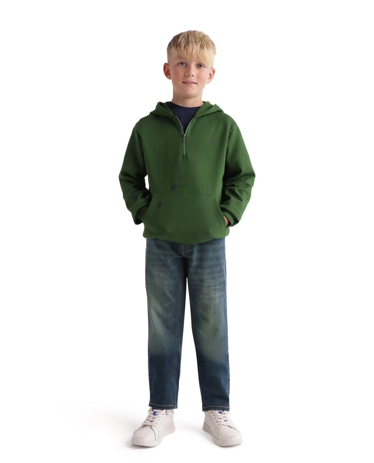 Rare Ones Kids Crea Light Green Cotton Blend Fabric Hooded Zipper Closure Regular Sweatshirt