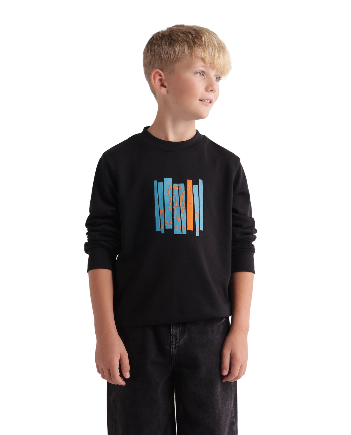 Rare Ones Kids Krio Black Cotton Blend Fabric Crew Neck Pull-On Closure Regular Sweatshirt