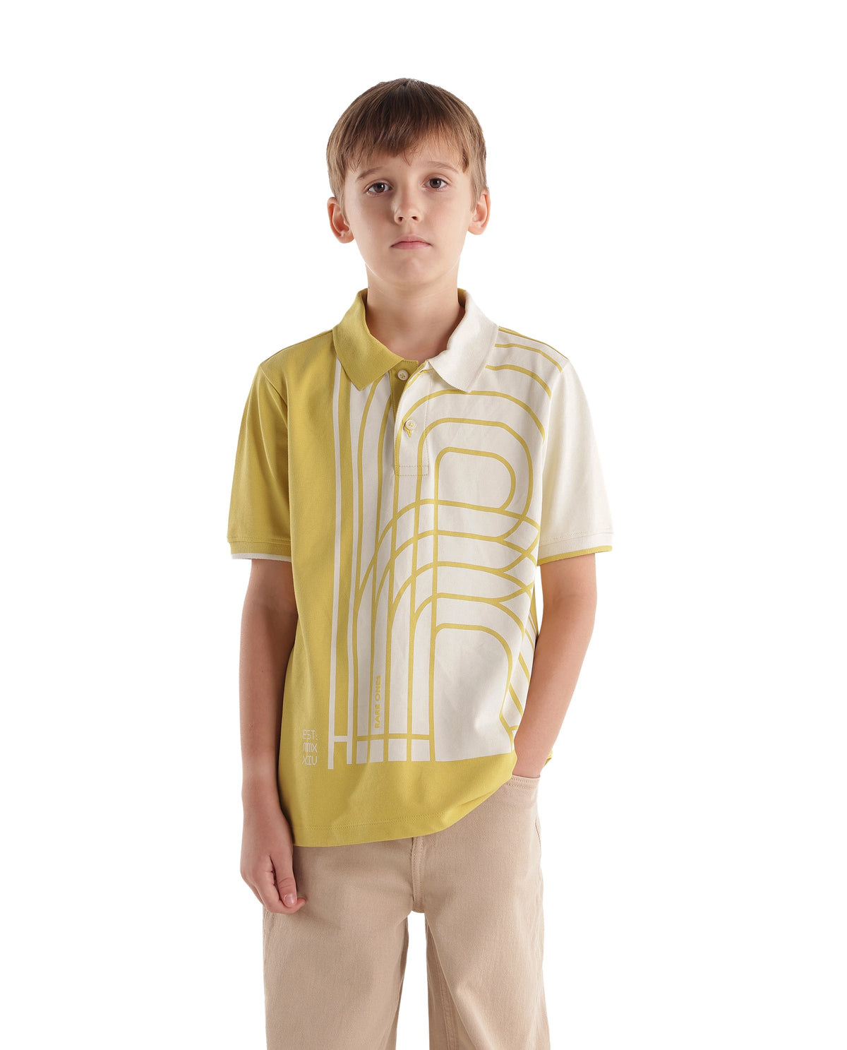 Rare Ones Kids Coen Light Yellow Cotton Blend Fabric Spread Collar Button Closure Regular Polo