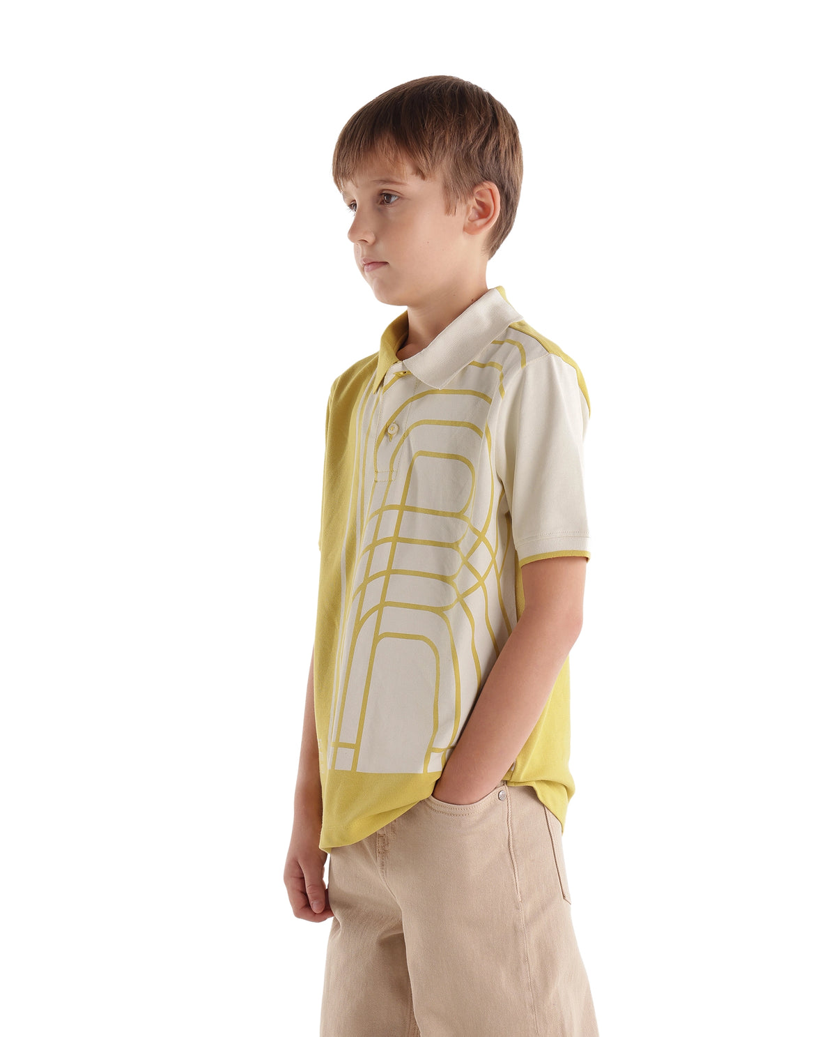 Rare Ones Kids Coen Light Yellow Cotton Blend Fabric Spread Collar Button Closure Regular Polo