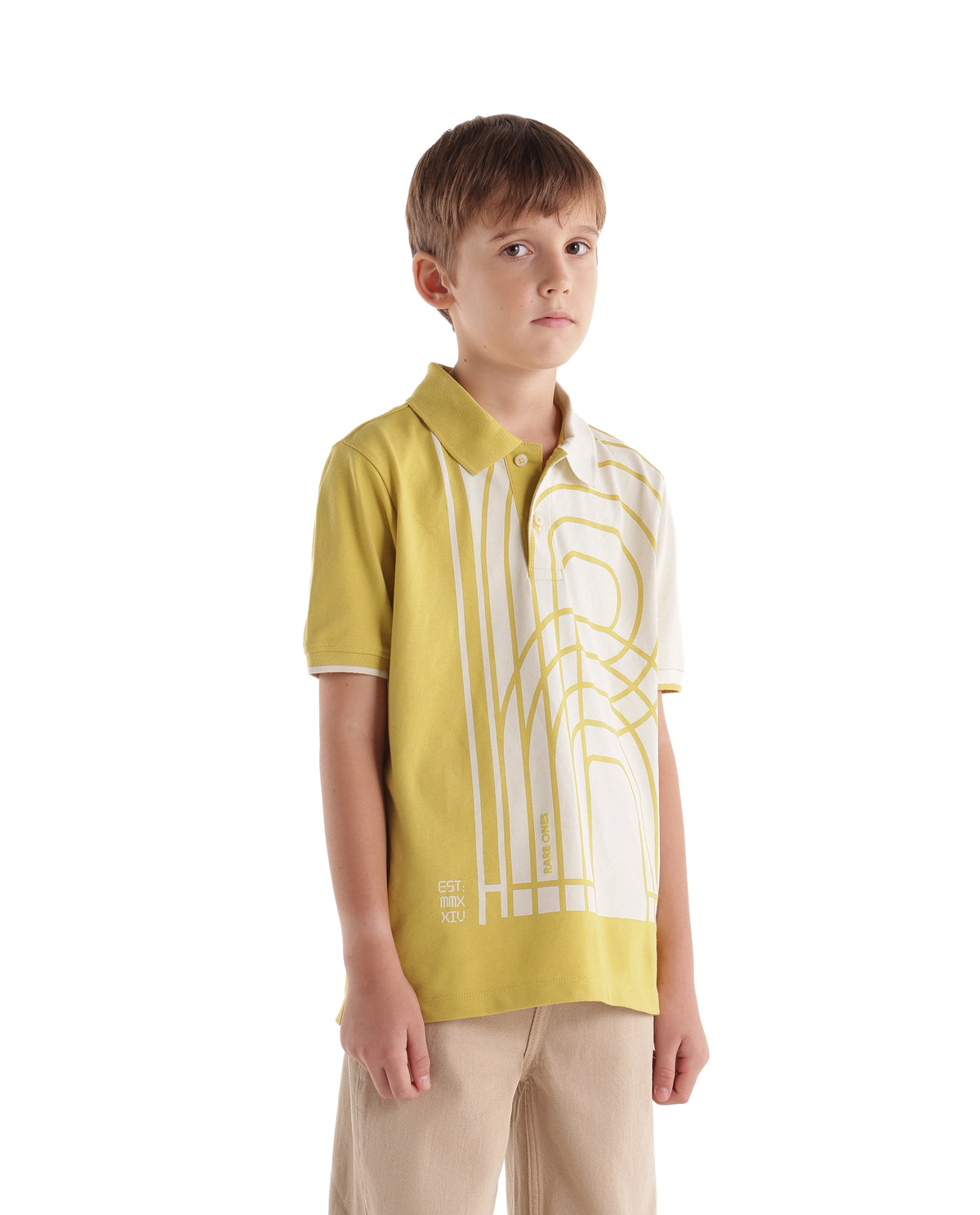Rare Ones Kids Coen Light Yellow Cotton Blend Fabric Spread Collar Button Closure Regular Polo