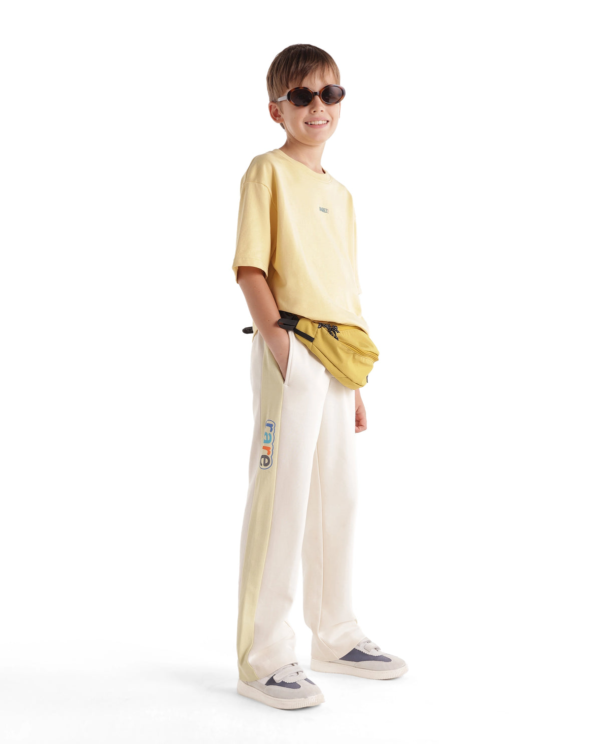 Rare Ones Kids Cloud-B Off White Cotton Blend Fabric Drawstring Closure Jogger Trackpant