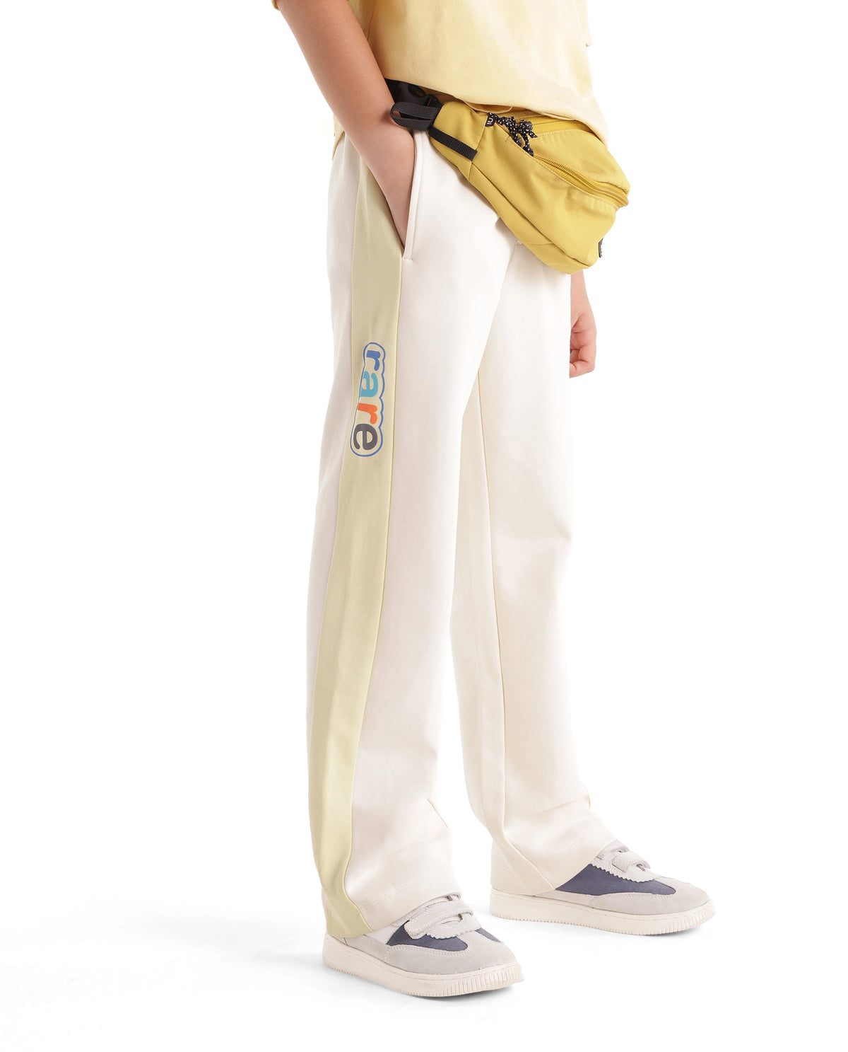 Rare Ones Kids Cloud-B Off White Cotton Blend Fabric Drawstring Closure Jogger Trackpant