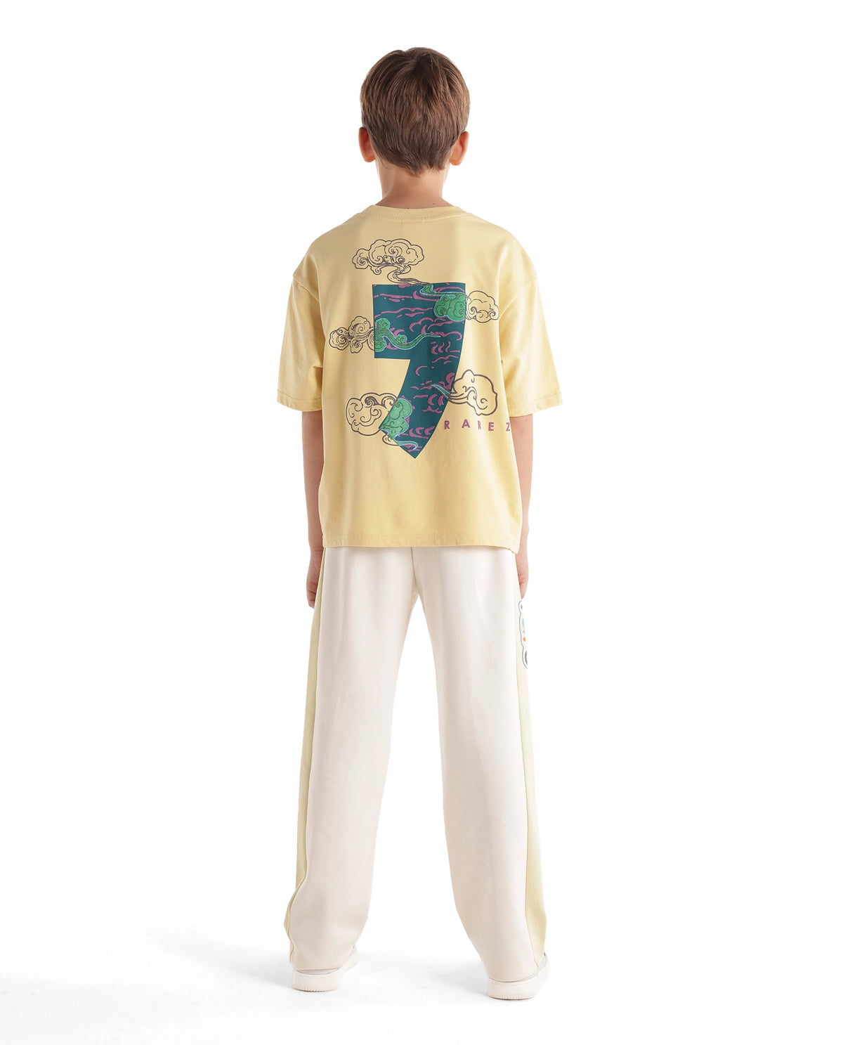 Rare Ones Kids Cloud-B Off White Cotton Blend Fabric Drawstring Closure Jogger Trackpant