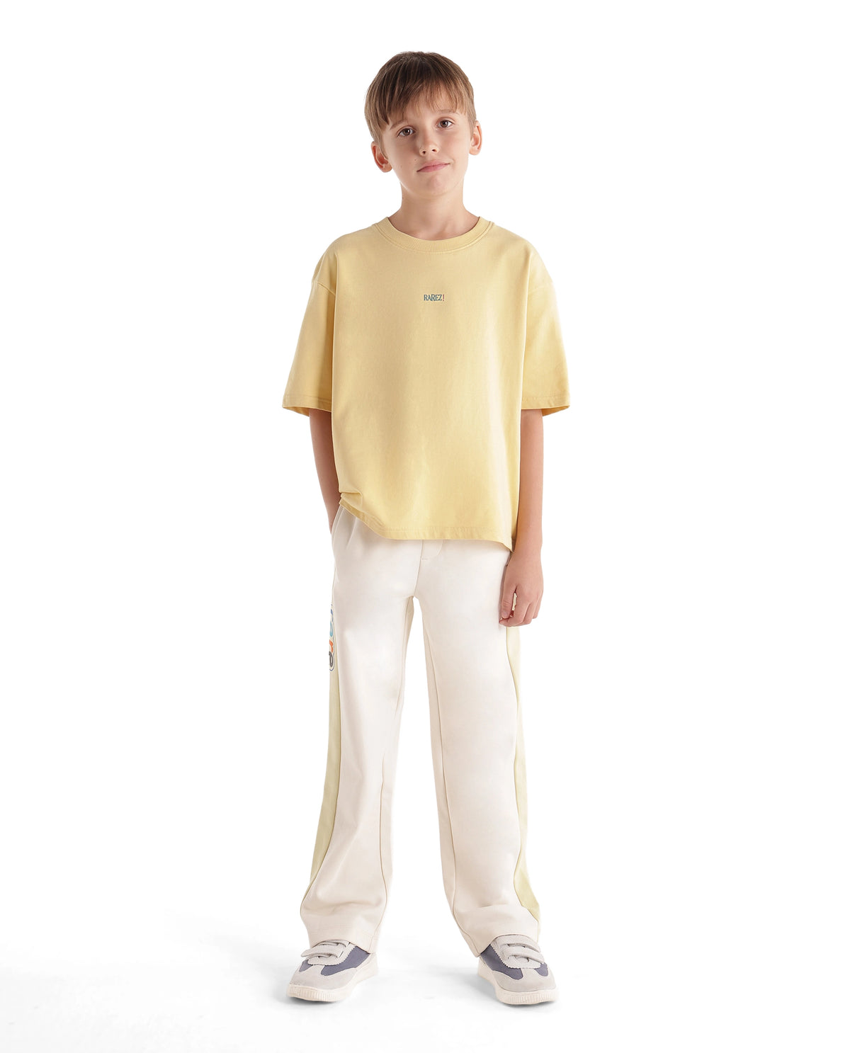 Rare Ones Kids Cloud-B Off White Cotton Blend Fabric Drawstring Closure Jogger Trackpant