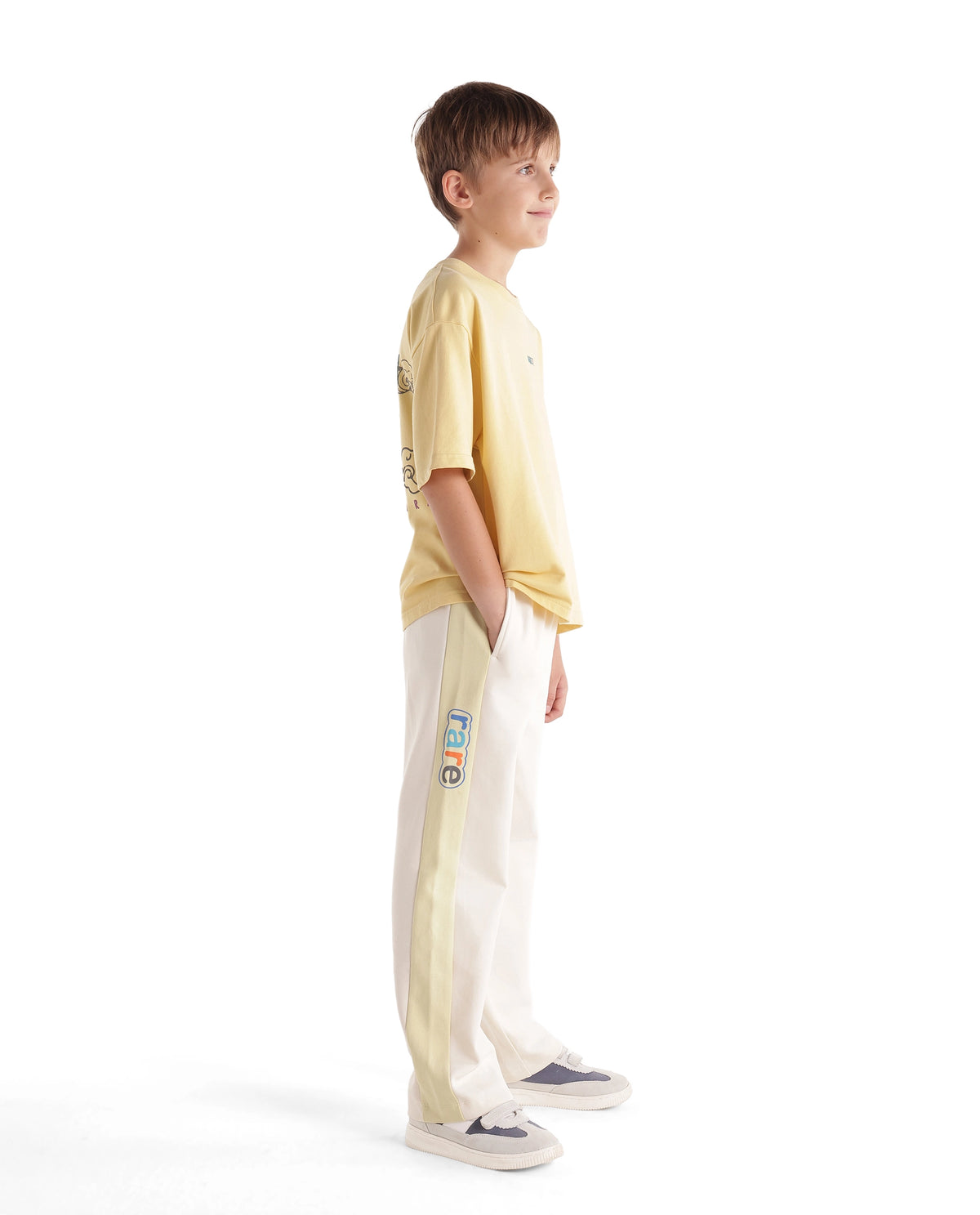 Rare Ones Kids Cloud-B Off White Cotton Blend Fabric Drawstring Closure Jogger Trackpant