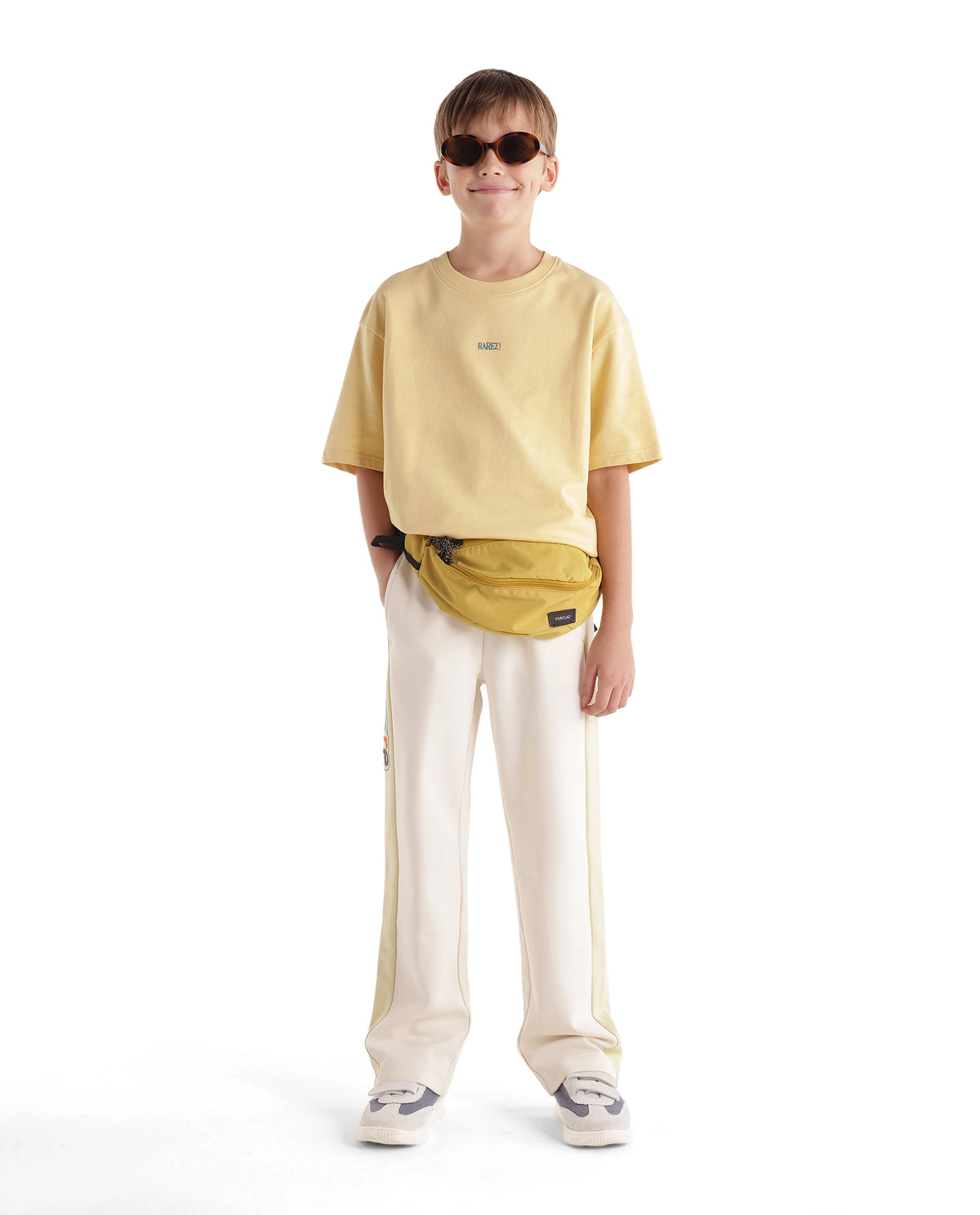 Rare Ones Kids Cloud-B Off White Cotton Blend Fabric Drawstring Closure Jogger Trackpant