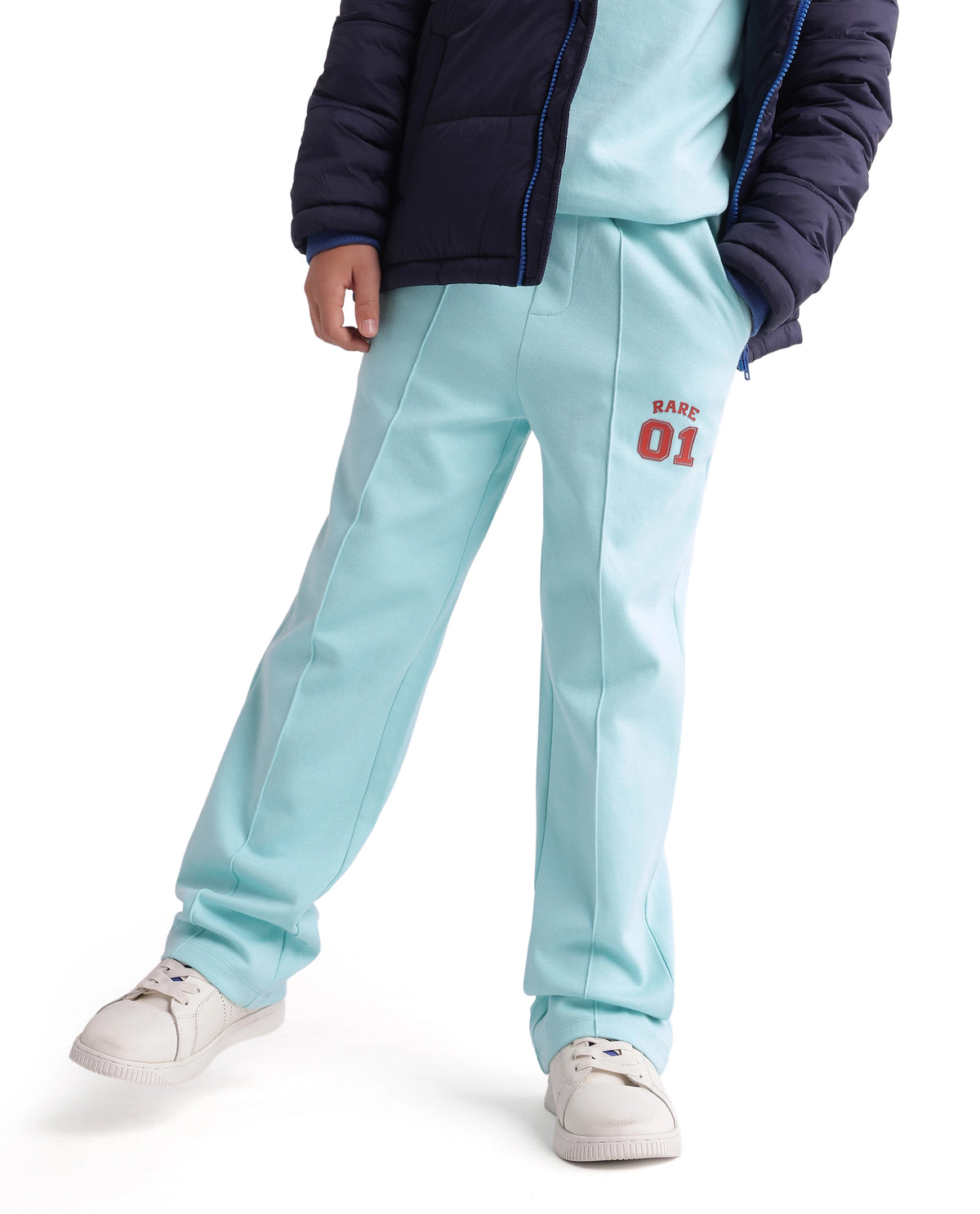 Rare Ones Kids Nemo-B Light Teal Cotton Blend Fabric Drawstring Closure Straight Trackpant