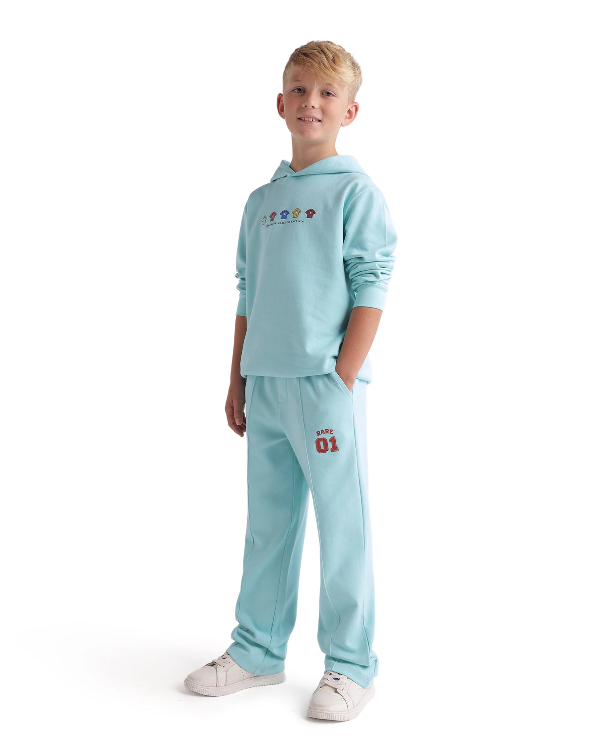Rare Ones Kids Nemo-B Light Teal Cotton Blend Fabric Drawstring Closure Straight Trackpant
