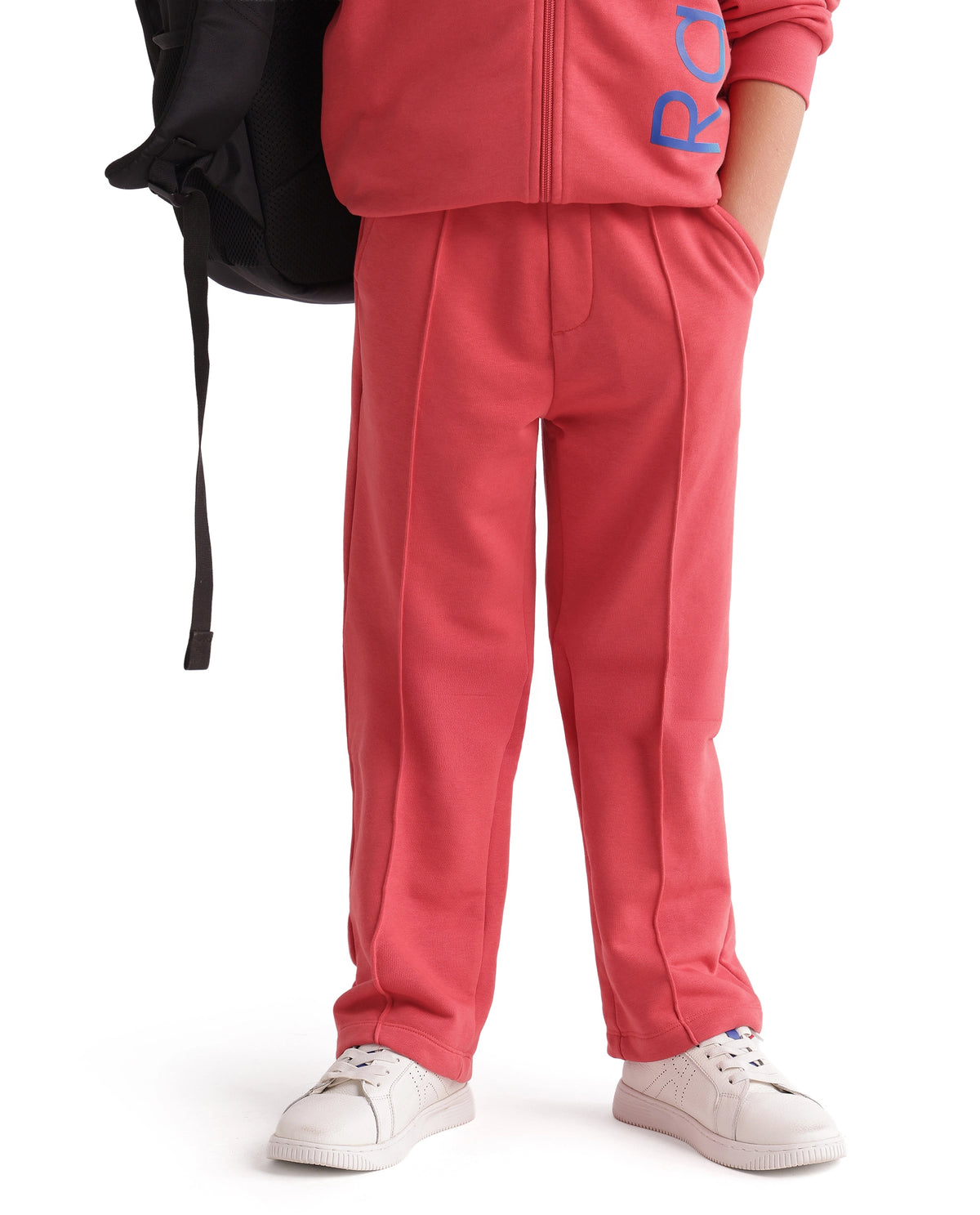Rare Ones Kids Dolci-B Red Cotton Blend Fabric Drawstring Closure Straight Trackpant