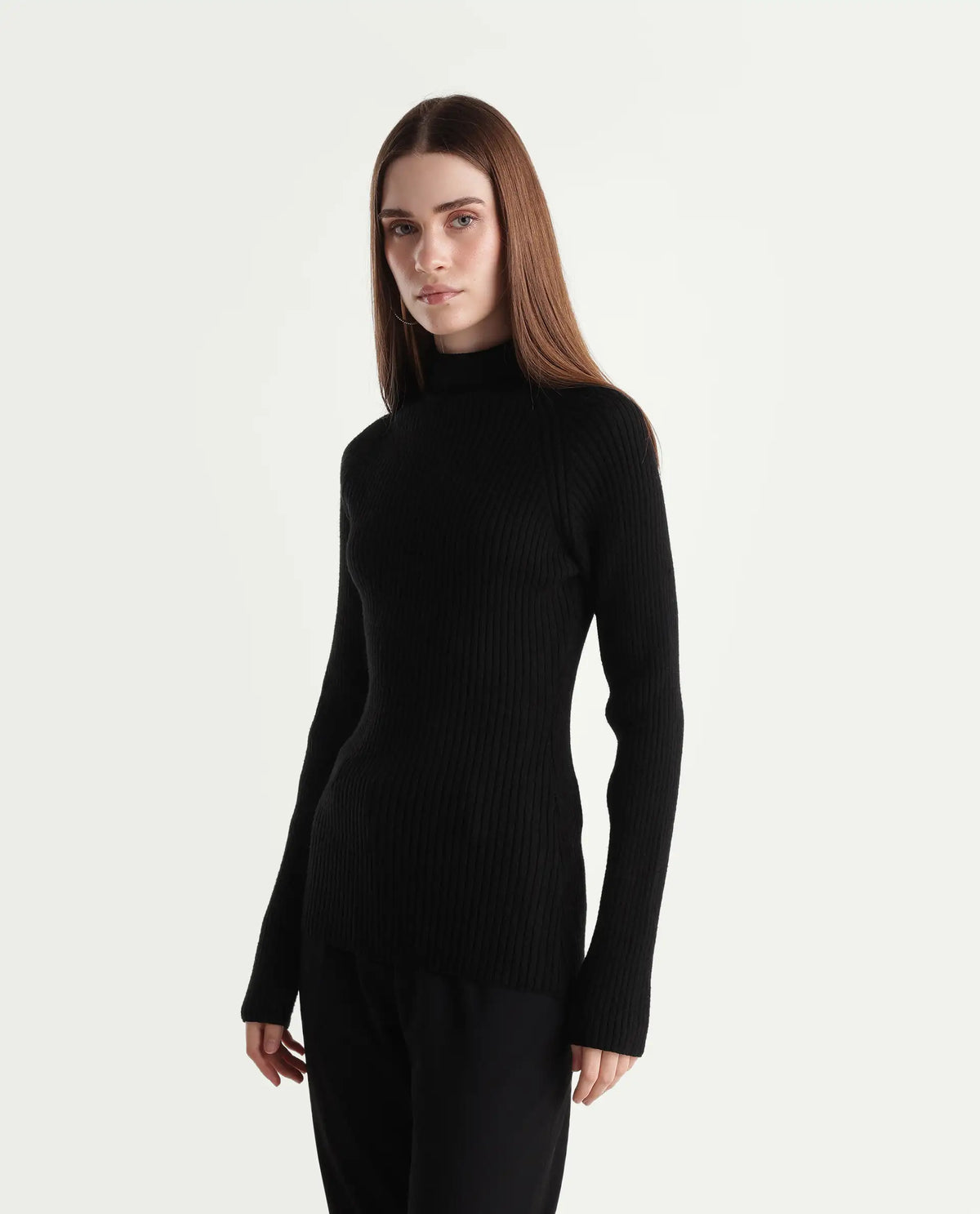 Rareism Women's Lonte Black Viscose Blend Pull-On Slim Fit Sweater