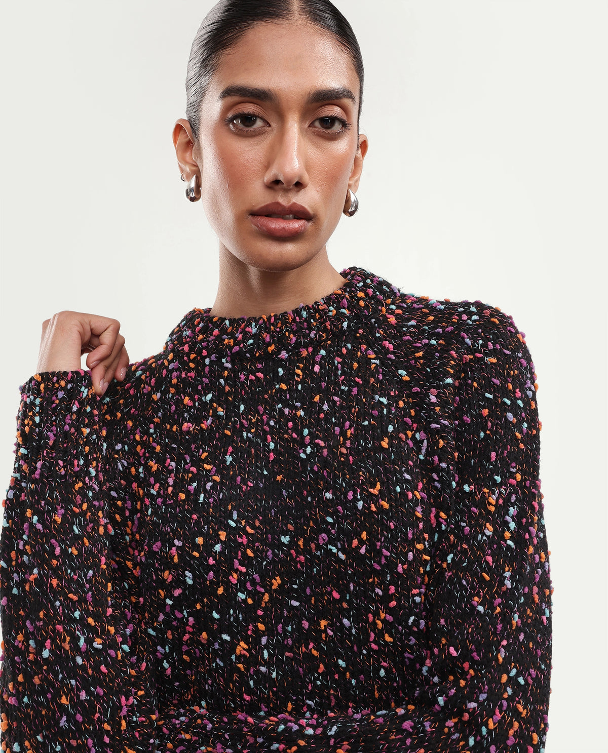 Rareism Women's Jive Dark Multi Acrylic Blend Pull-On Relaxed Fit Sweater