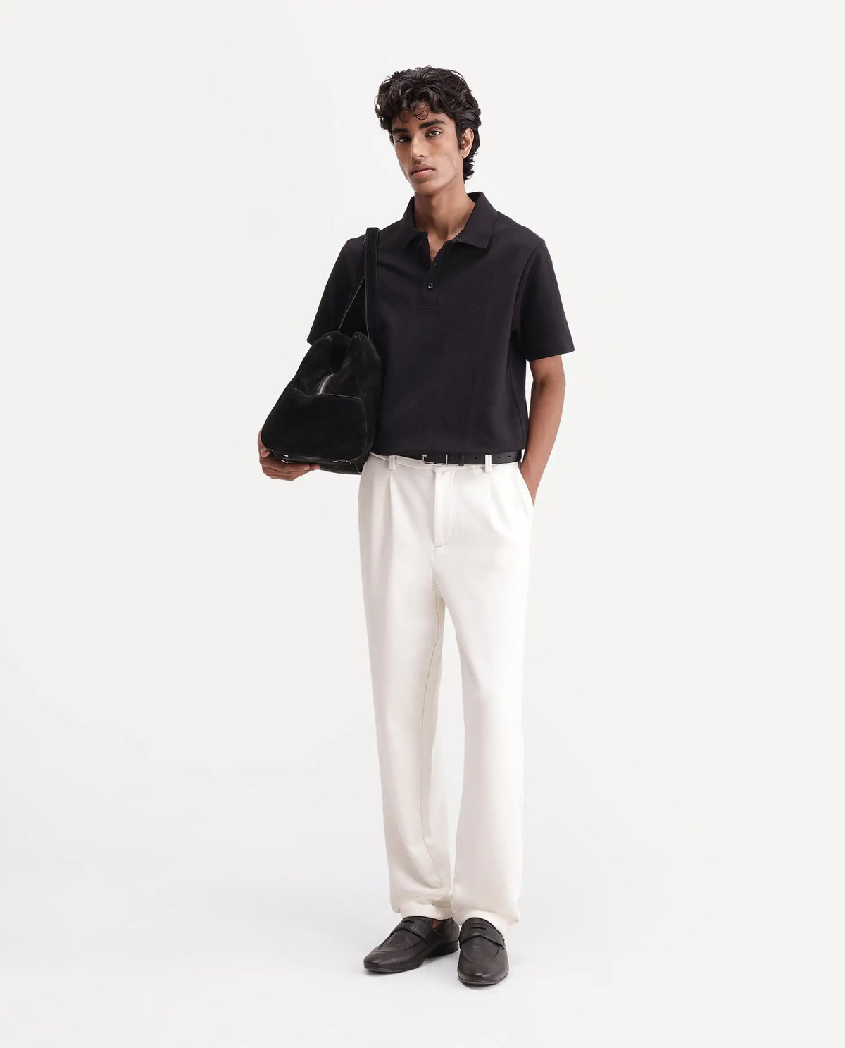 Rare Rabbit Men's Stike Black Cotton Blend Spread Collar Regular Jacquard Polo