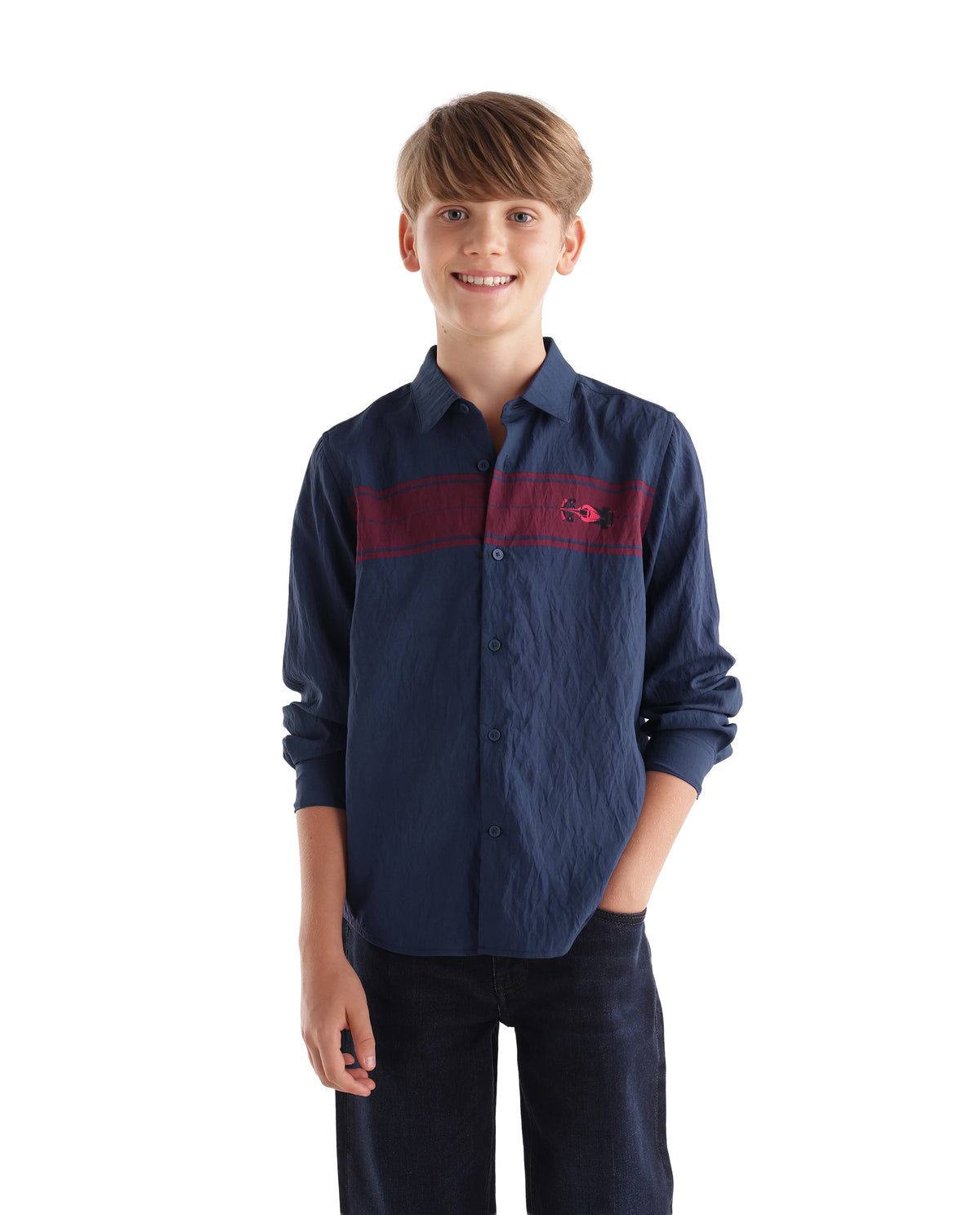 Rare Ones Kids Clem Navy Viscose Blend Fabric Button Closure Regular Fit Digital Print Shirt