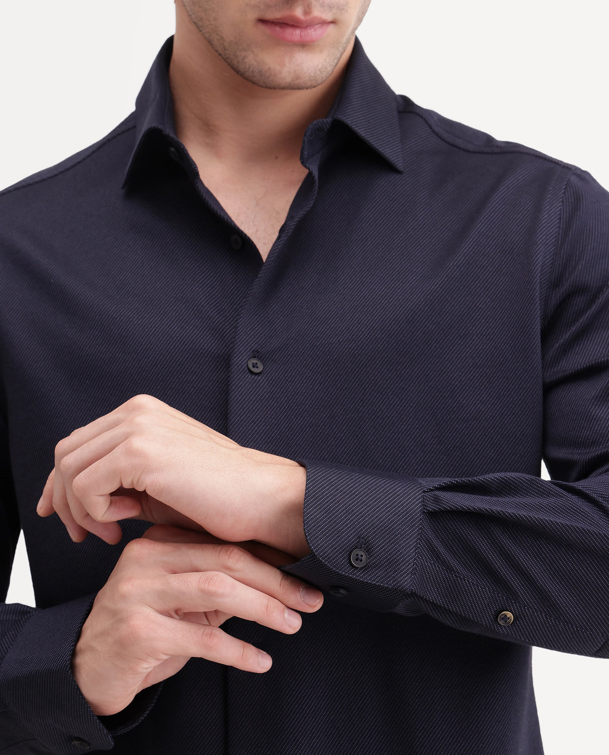 Rare Rabbit Men's Torq Black Cotton Blend Button Regular Fit Plain Shirt