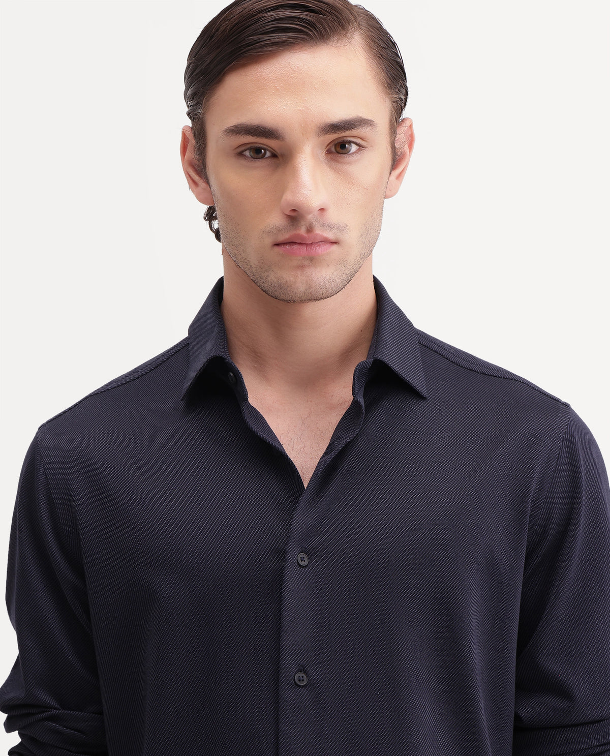 Rare Rabbit Men's Torq Black Cotton Blend Button Regular Fit Plain Shirt
