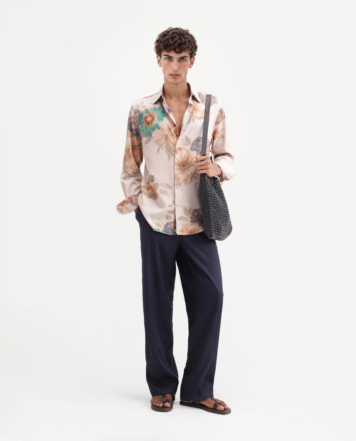 Rare Rabbit Men's Rime Dusky Beige Cotton Blend Button Regular Fit Floral Print Shirt