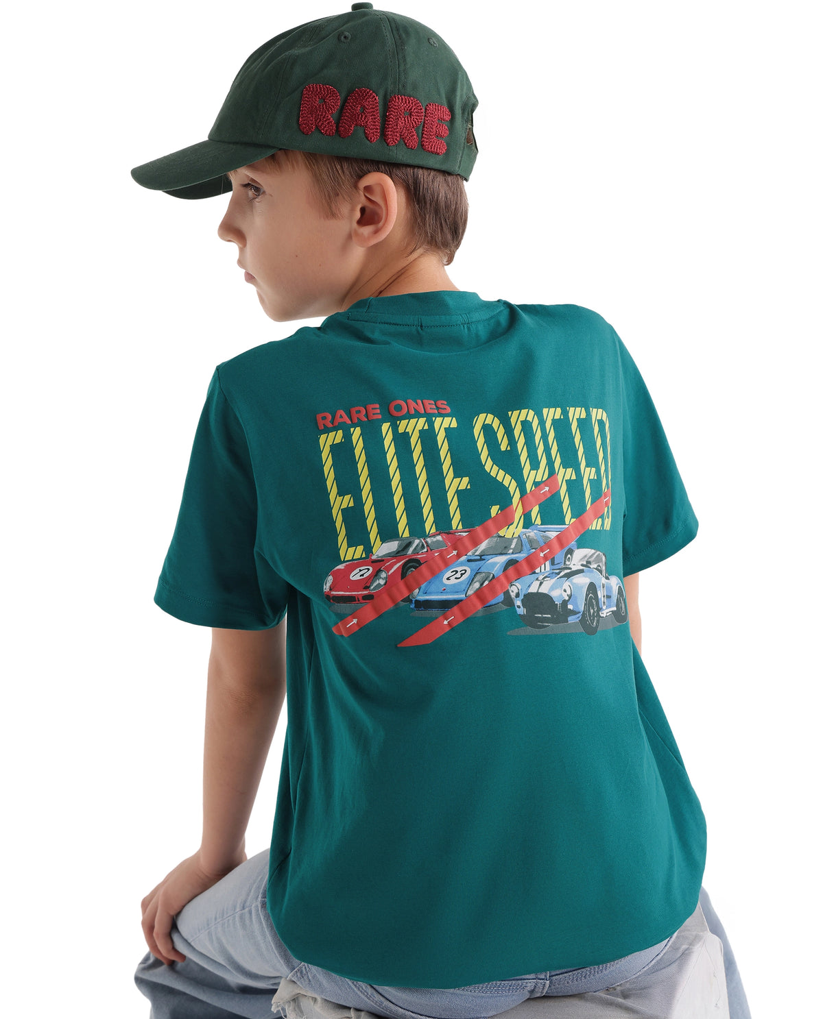 Rare Ones Kids Caroz Dark Teal Cotton Blend Fabric Pull-On Regular Fit Graphic Print T-Shirt