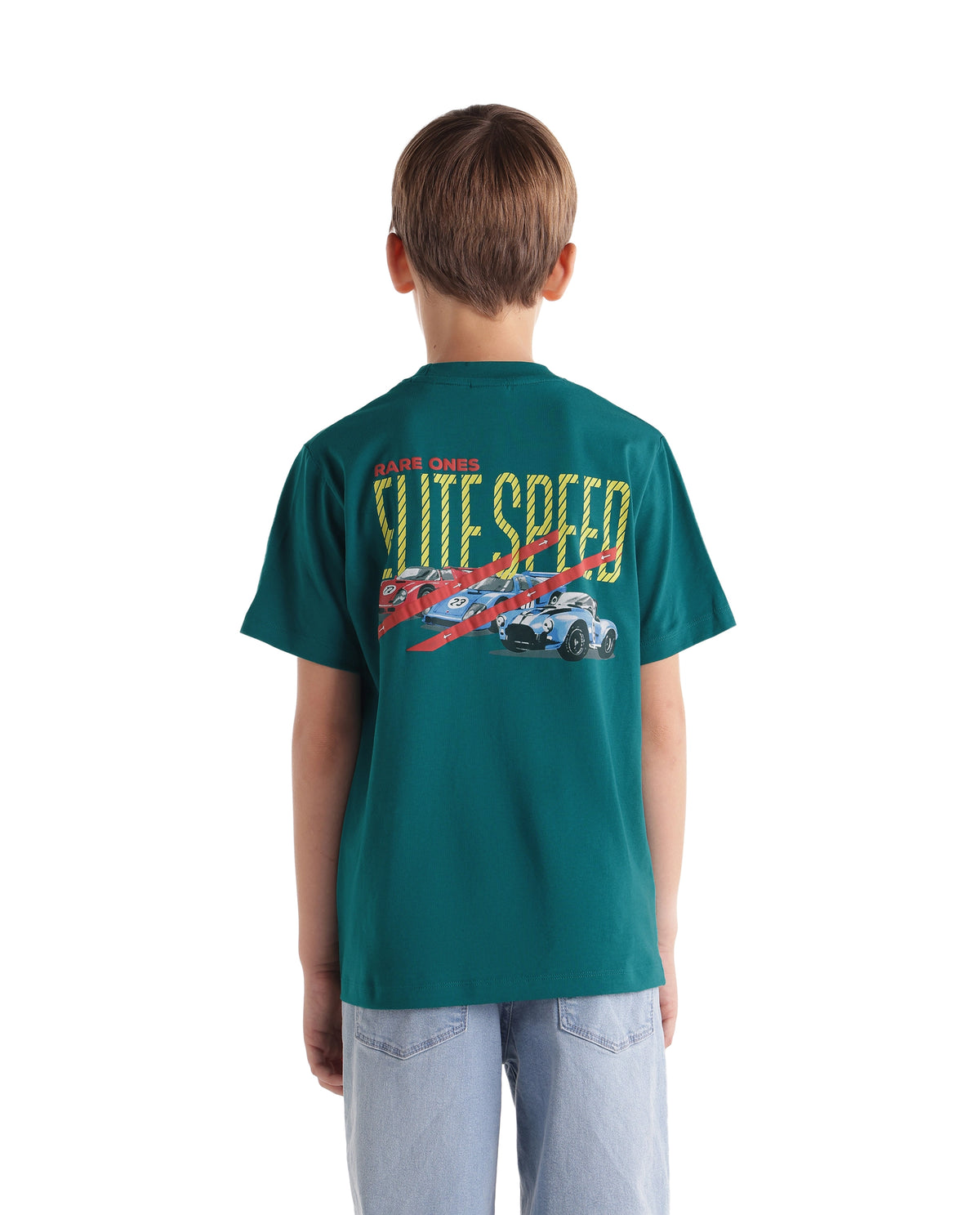 Rare Ones Kids Caroz Dark Teal Cotton Blend Fabric Pull-On Regular Fit Graphic Print T-Shirt