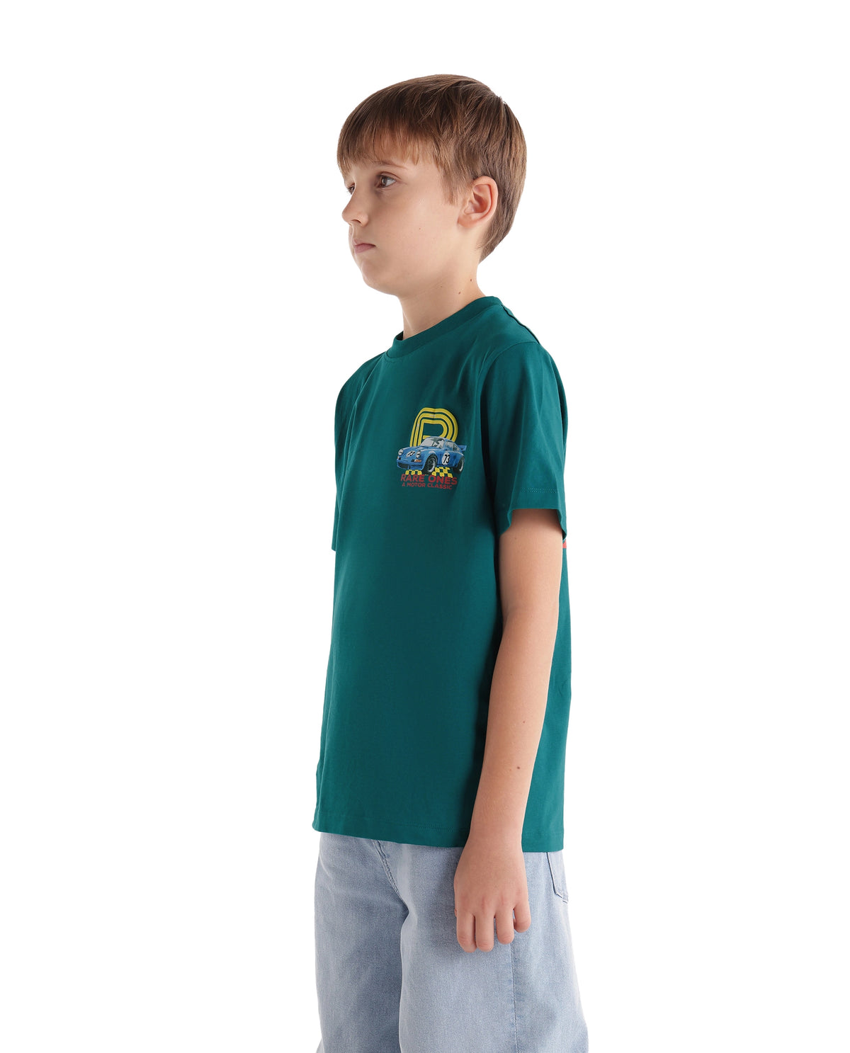 Rare Ones Kids Caroz Dark Teal Cotton Blend Fabric Pull-On Regular Fit Graphic Print T-Shirt