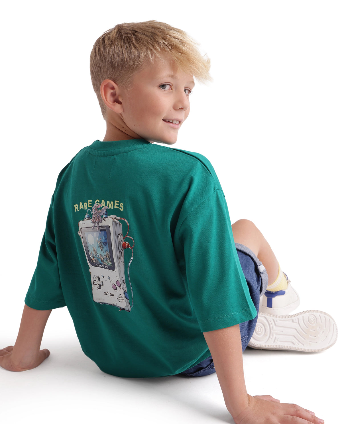 Rare Ones Kids Cano Dark Teal Cotton Fabric Pull-On Oversized Fit Graphic Print T-Shirt