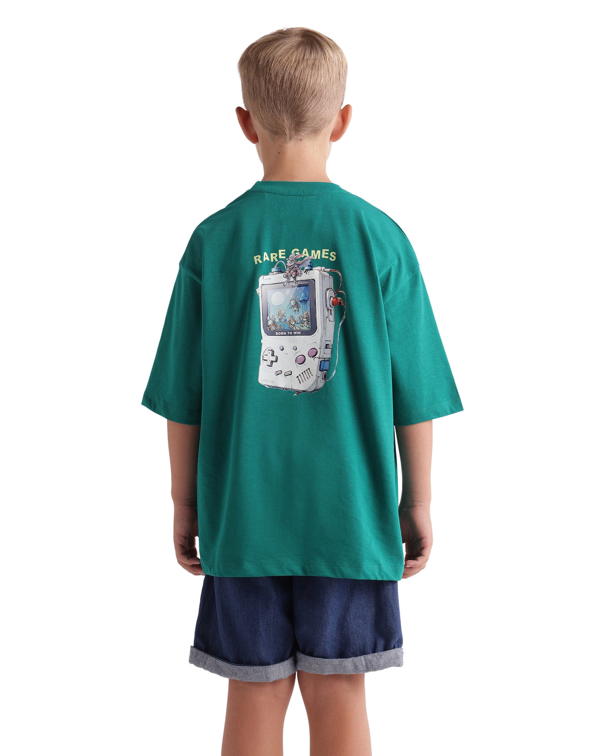 Rare Ones Kids Cano Dark Teal Cotton Fabric Pull-On Oversized Fit Graphic Print T-Shirt