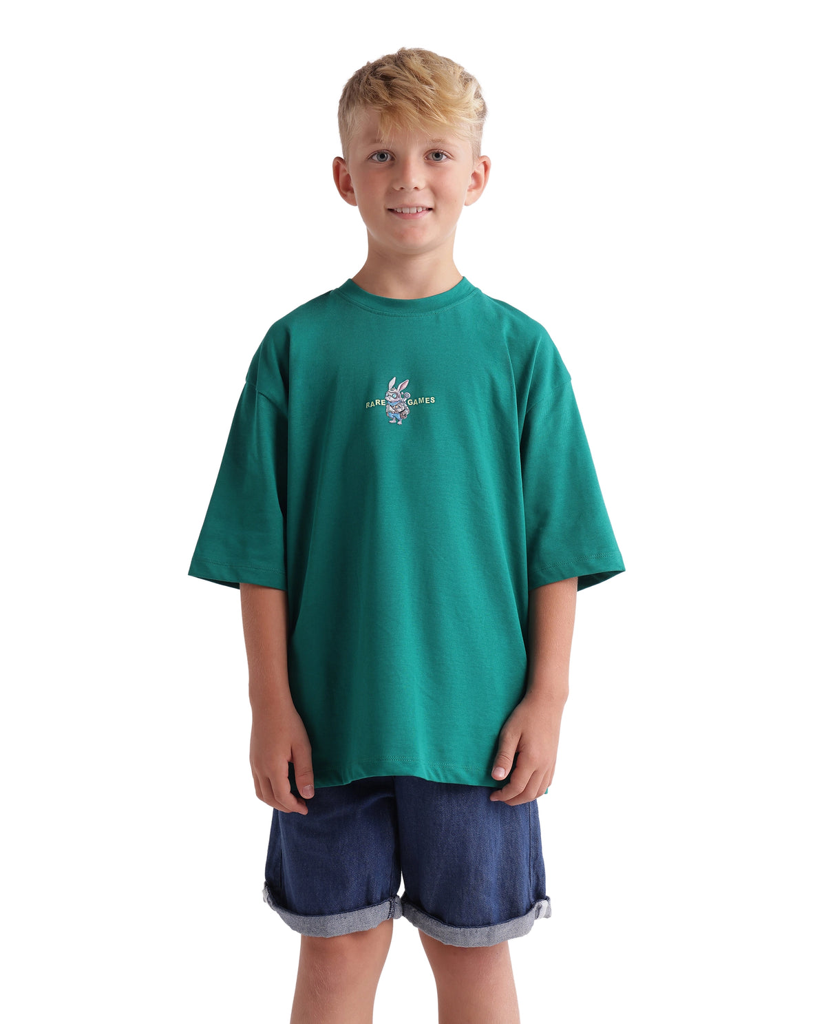 Rare Ones Kids Cano Dark Teal Cotton Fabric Pull-On Oversized Fit Graphic Print T-Shirt