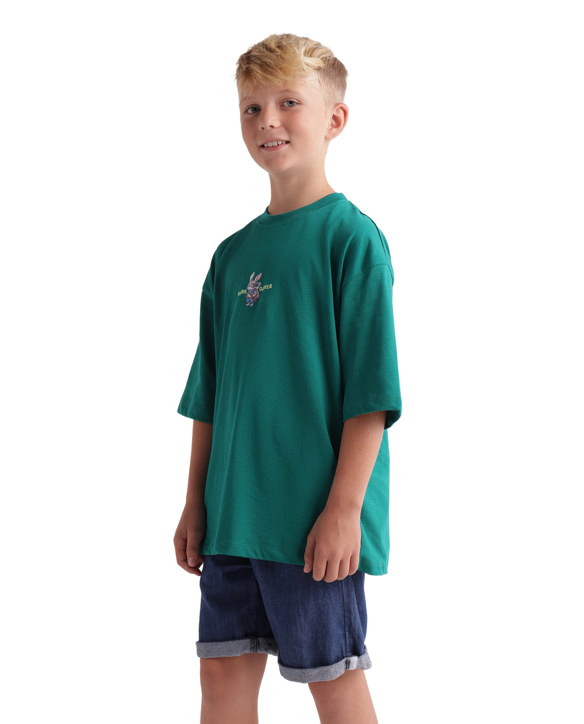 Rare Ones Kids Cano Dark Teal Cotton Fabric Pull-On Oversized Fit Graphic Print T-Shirt