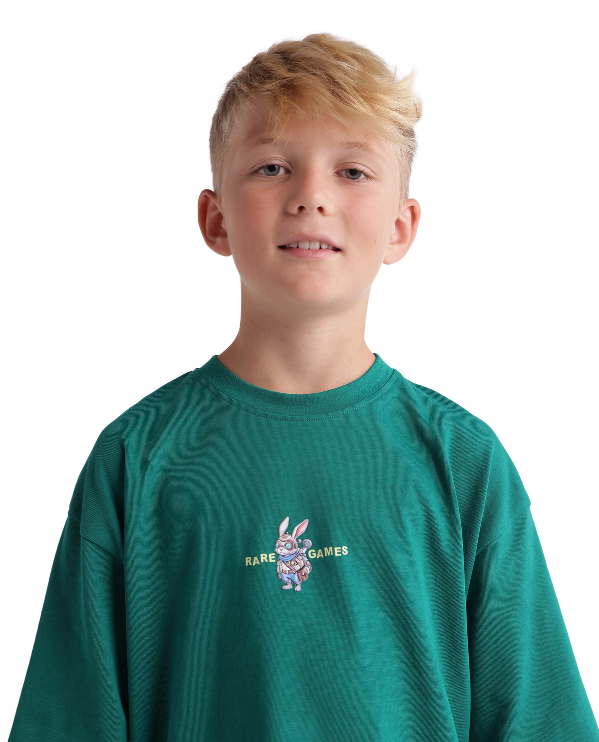 Rare Ones Kids Cano Dark Teal Cotton Fabric Pull-On Oversized Fit Graphic Print T-Shirt