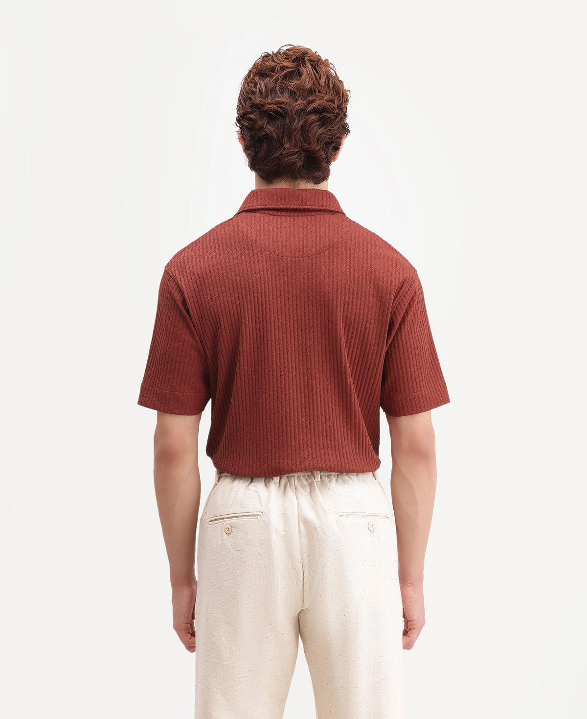 Rare Rabbit Men's Hexx Primary Rust Cotton Blend Spread Collar Regular Plain Polo
