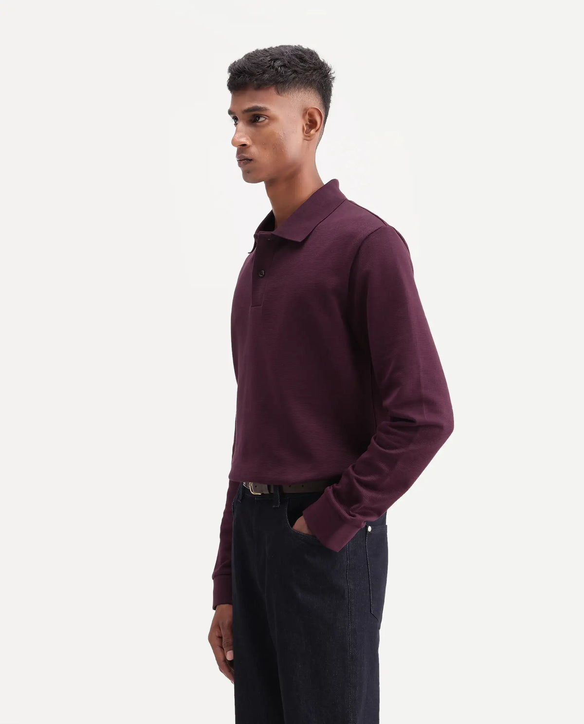 Rare Rabbit Men's Niue Dark Maroon Cotton Blend Spread Collar Regular Plain Polo