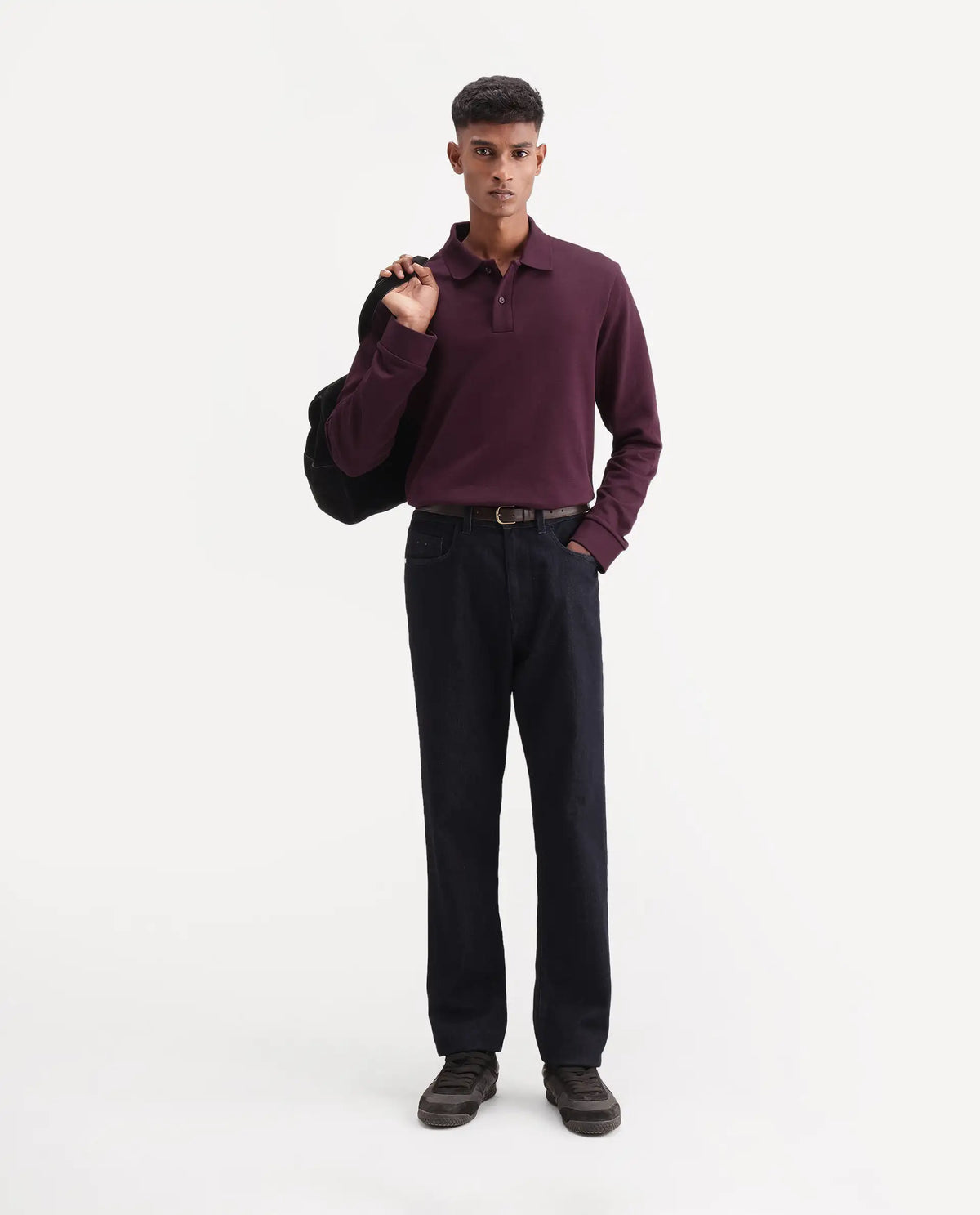 Rare Rabbit Men's Niue Dark Maroon Cotton Blend Spread Collar Regular Plain Polo