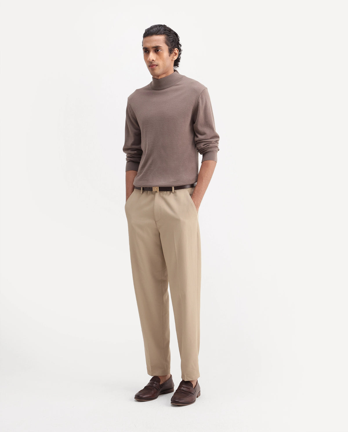 Rare Rabbit Men's Lext Primary Beige Polyester Blend Regular Plain Trouser