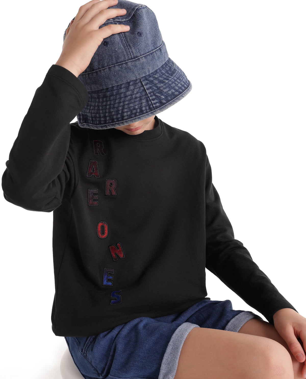 Rare Ones Kids Gabe Black Cotton Fabric Pull-On Regular Fit Applique T-Shirt