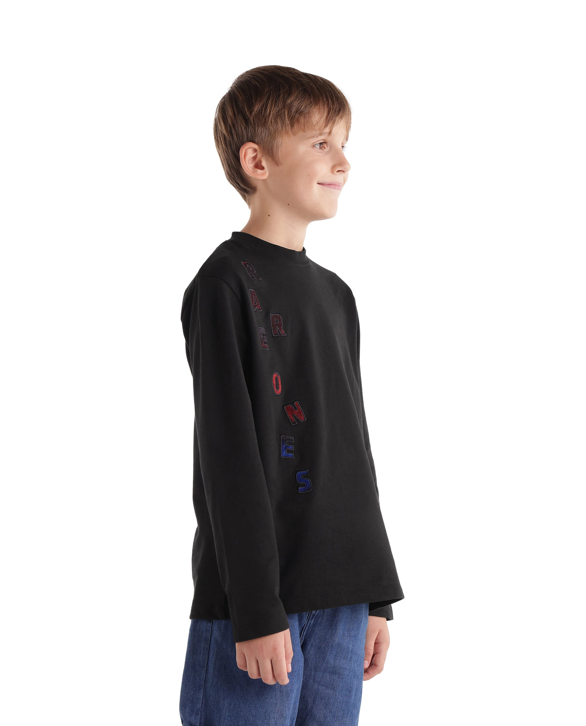 Rare Ones Kids Gabe Black Cotton Fabric Pull-On Regular Fit Applique T-Shirt