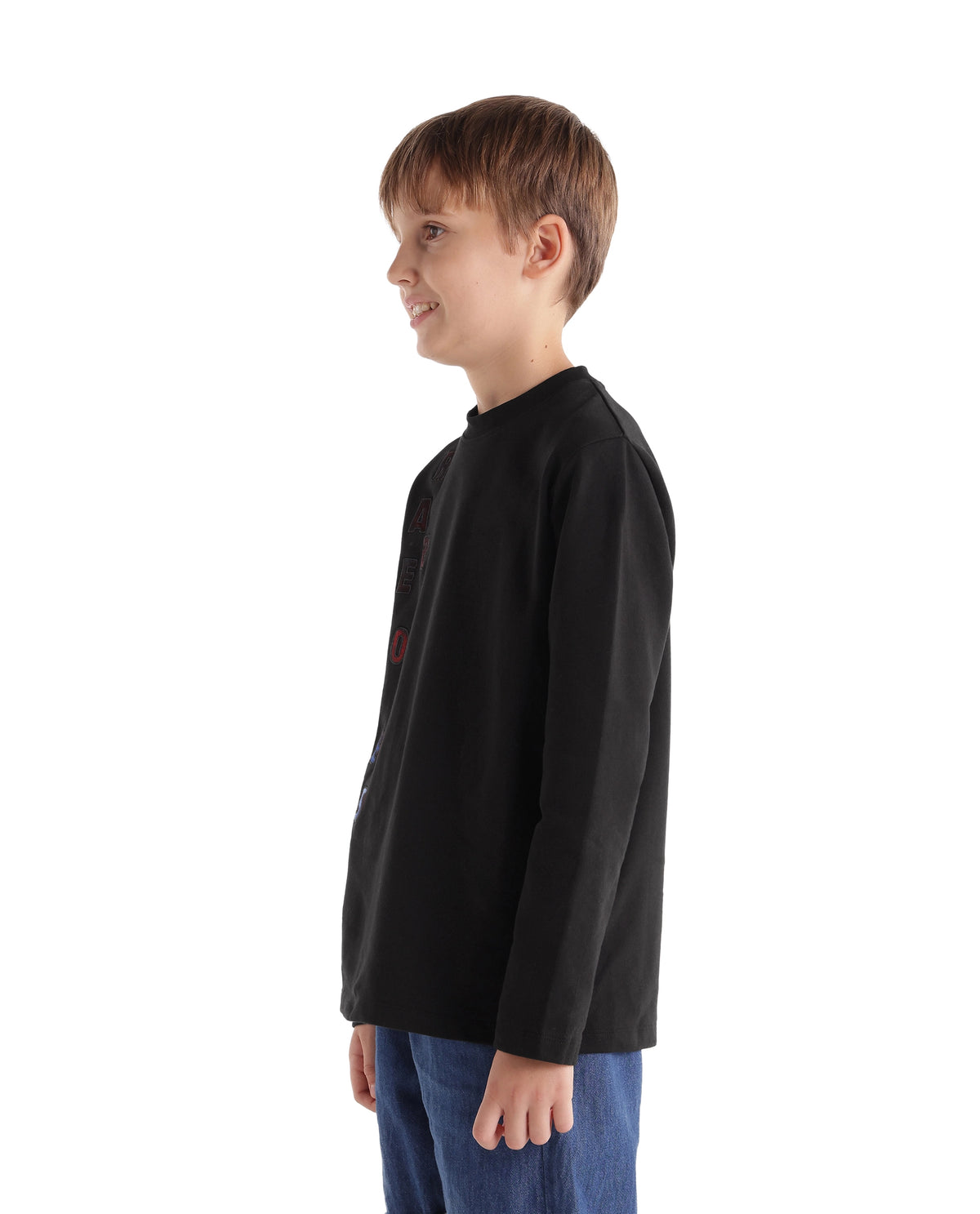 Rare Ones Kids Gabe Black Cotton Fabric Pull-On Regular Fit Applique T-Shirt
