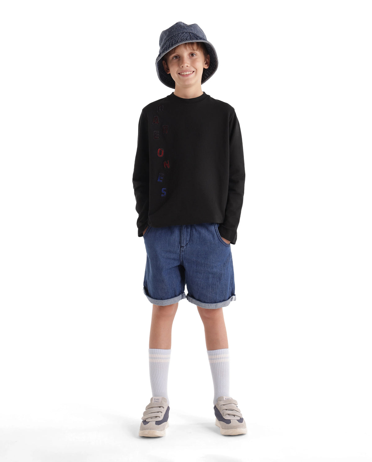 Rare Ones Kids Gabe Black Cotton Fabric Pull-On Regular Fit Applique T-Shirt