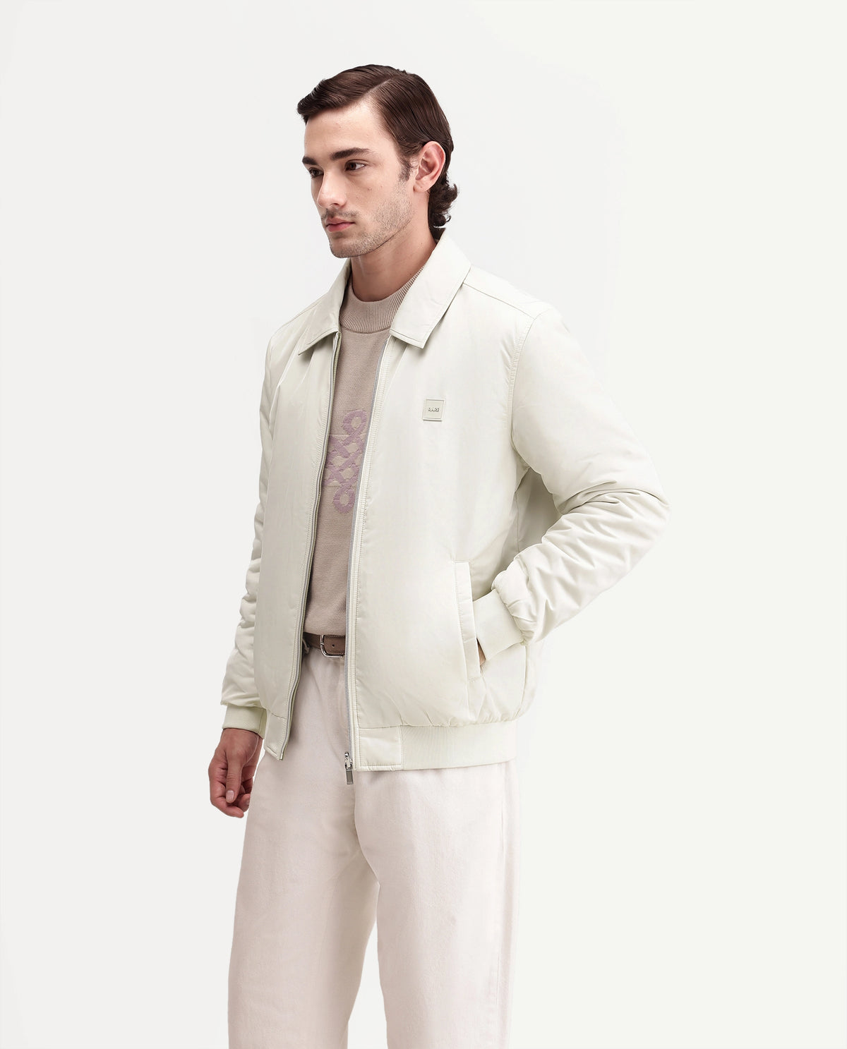 Rare Rabbit Men's Roy Pastel Green Polyester High Neck Regular Plain Jacket
