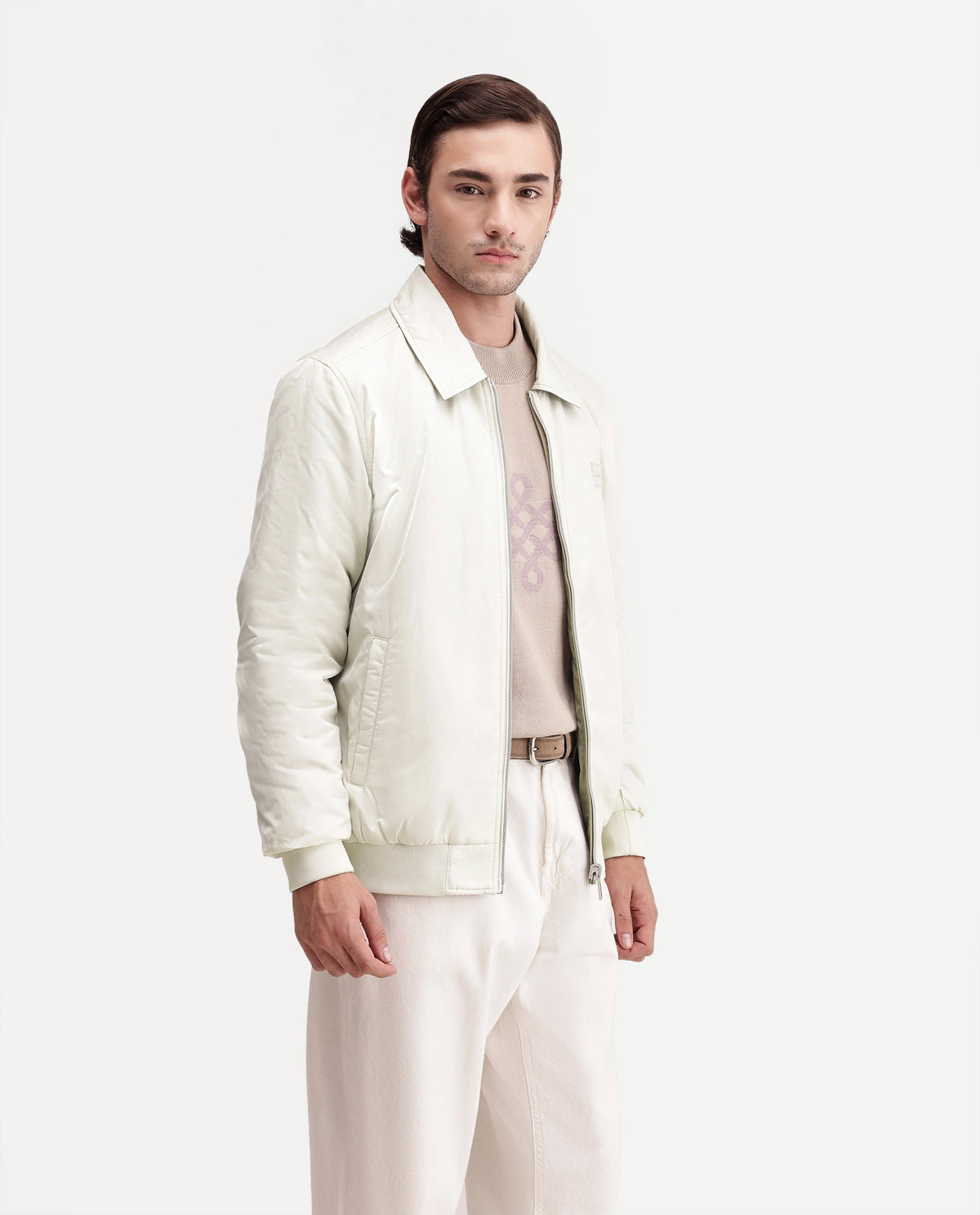 Rare Rabbit Men's Roy Pastel Green Polyester High Neck Regular Plain Jacket