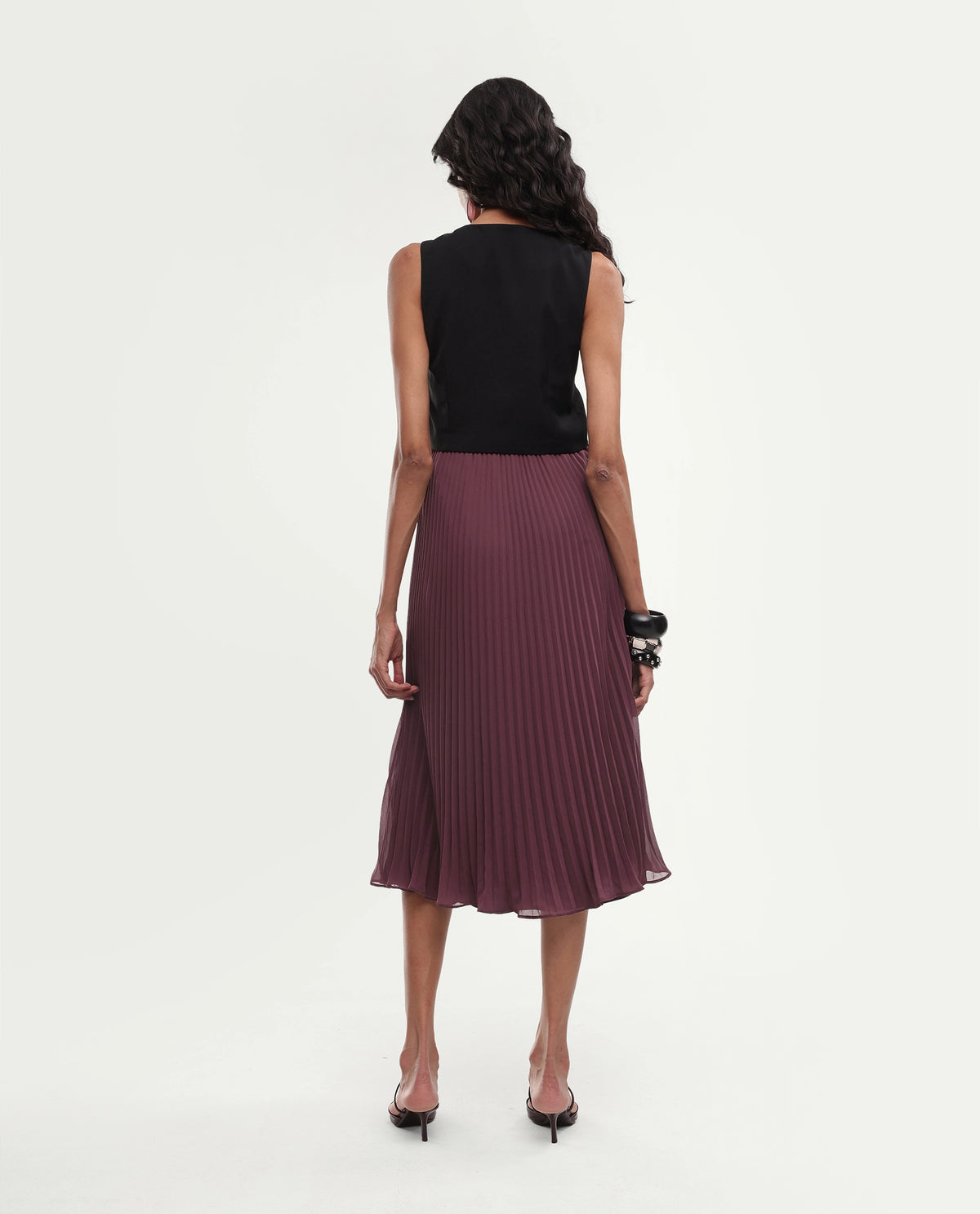 Rareism Women's Wace Primary Maroon Polyester V-Neck Fit And Flare Plain Dress