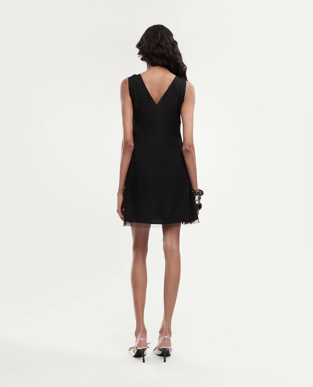 Rareism Women's Gulol Primary Black Polyester V-Neck A-Line Embroidered Dress