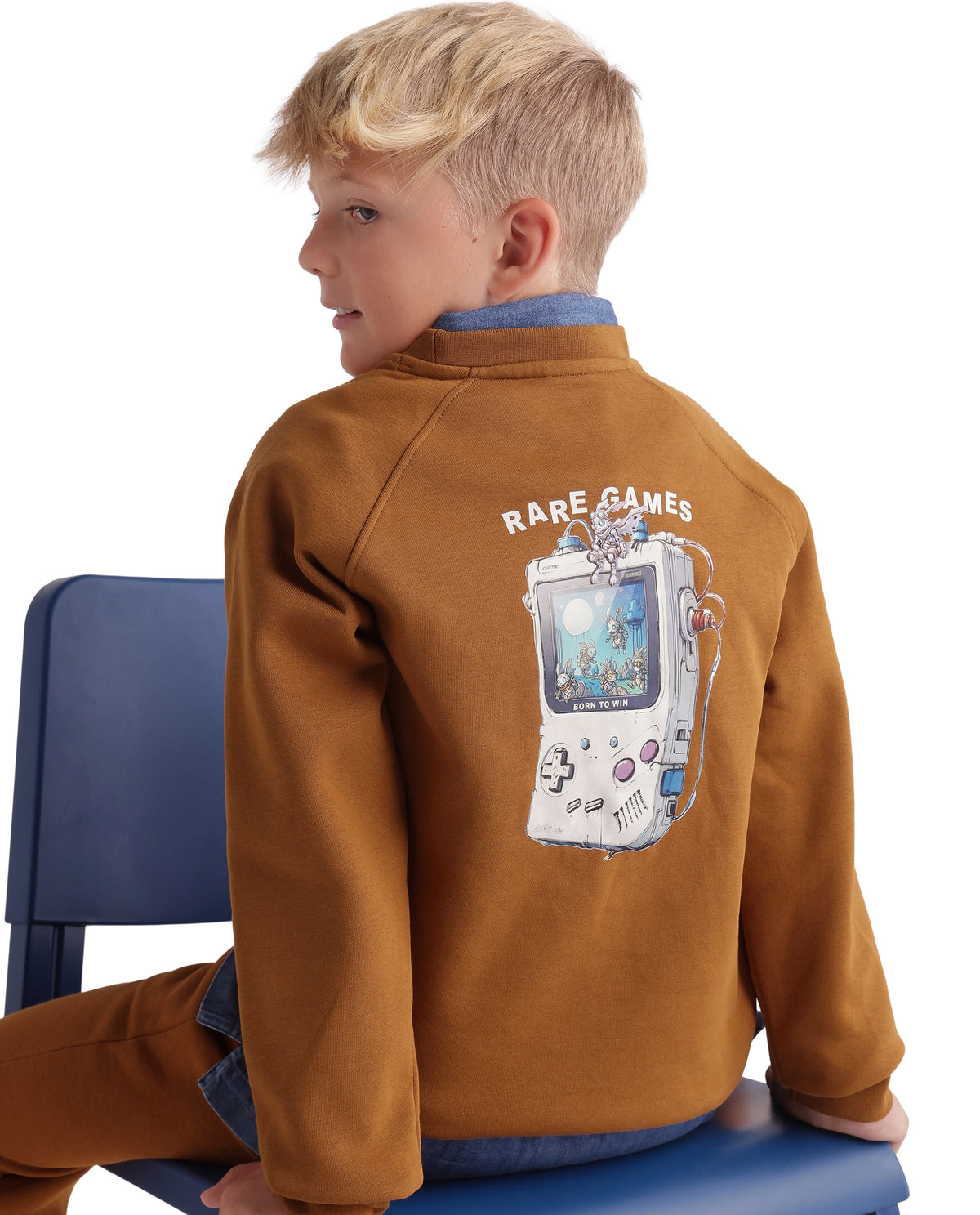 Rare Ones Kids Consi Mustard Cotton Blend Fabric Crew Neck Pull-On Closure Regular Fit Digital Print Sweatshirt