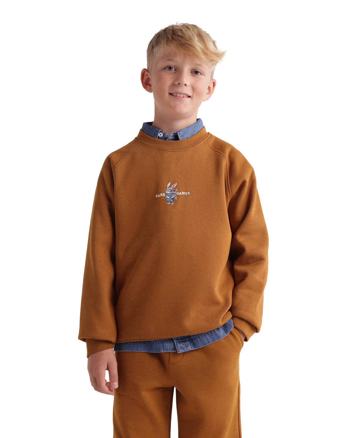 Rare Ones Kids Consi Mustard Cotton Blend Fabric Crew Neck Pull-On Closure Regular Fit Digital Print Sweatshirt