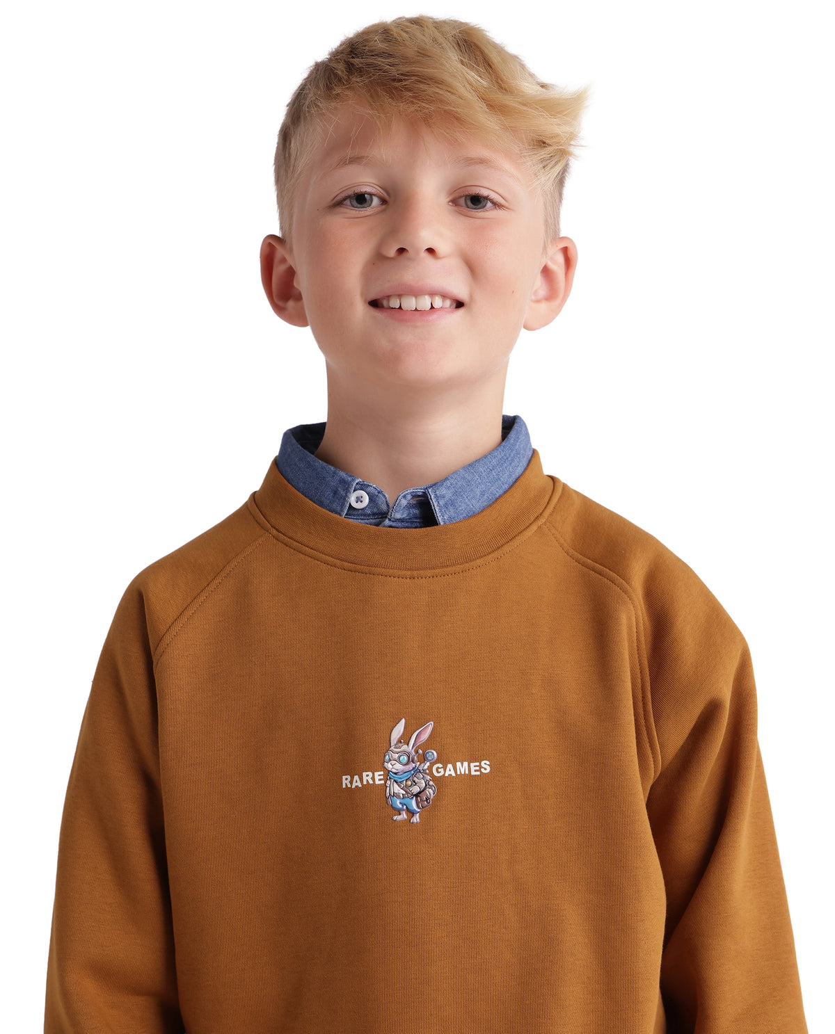 Rare Ones Kids Consi Mustard Cotton Blend Fabric Crew Neck Pull-On Closure Regular Fit Digital Print Sweatshirt