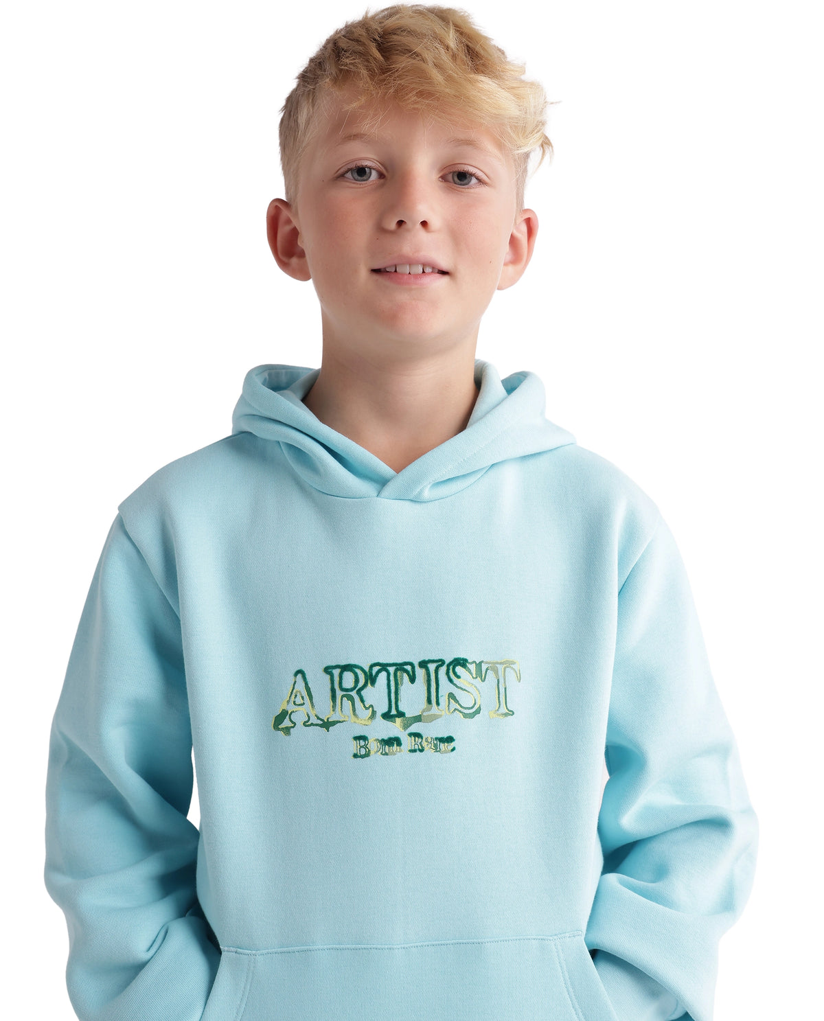 Rare Ones Kids Blane Pastel Blue Cotton Blend Fabric Hooded Pull-On Closure Oversized Fit Flock Print Sweatshirt